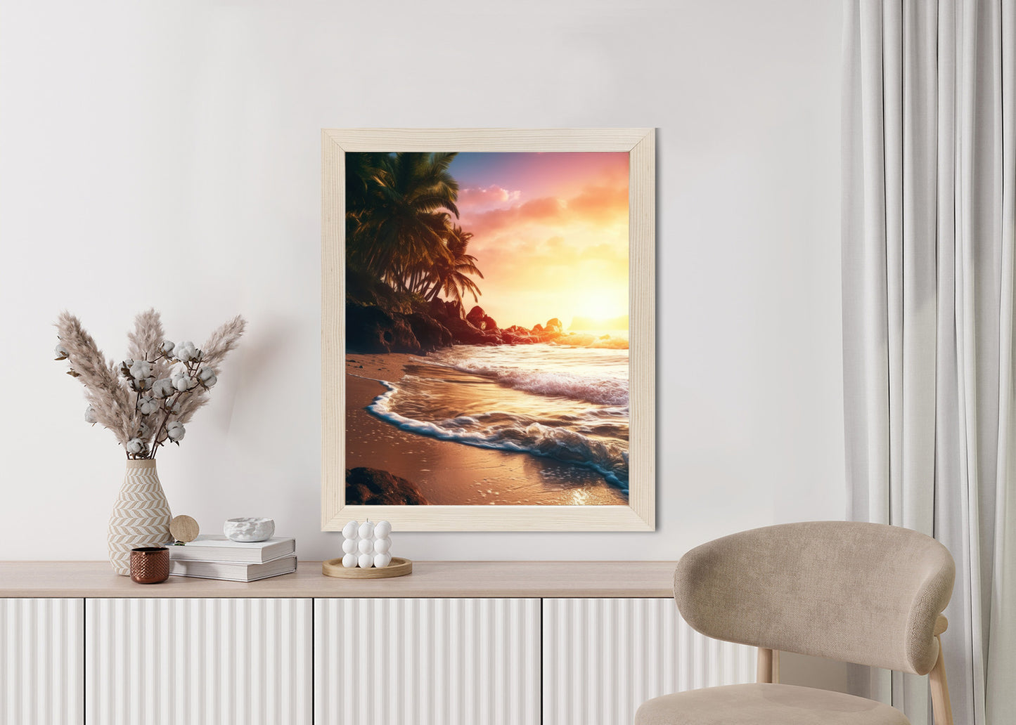 Poster Meeresstrand Und Palmen Rahmen Holz Mit Passepartout Farbe Natürlich