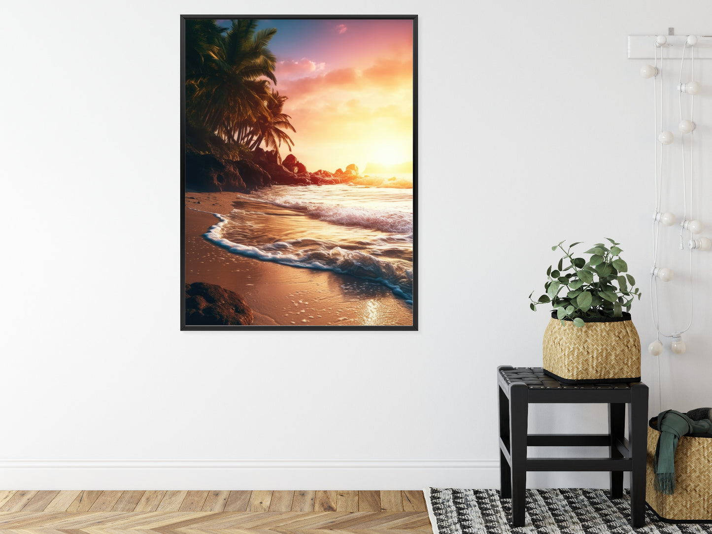 Poster Meeresstrand Und Palmen Rahmen Holz Mit Passepartout Farbe Natürlich