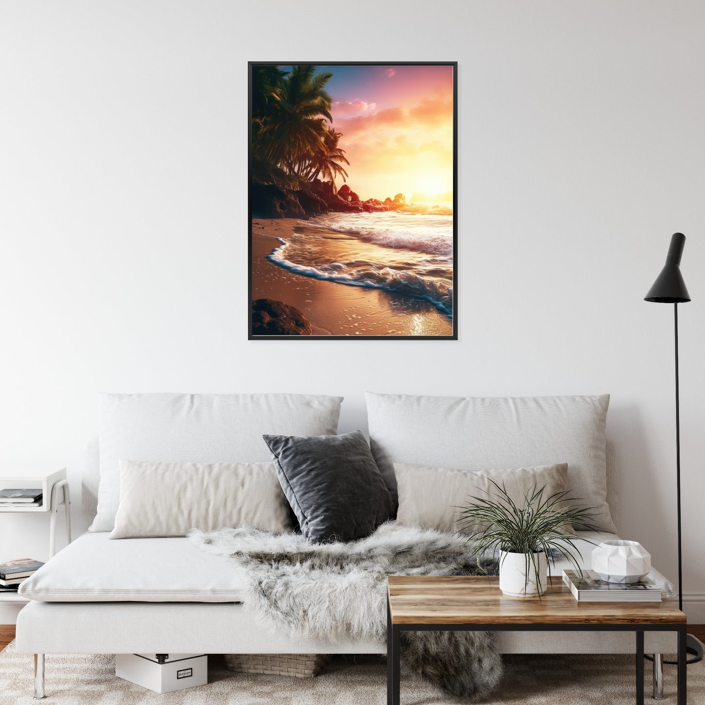 Poster Meeresstrand Und Palmen Rahmen Holz Mit Passepartout Farbe Natürlich