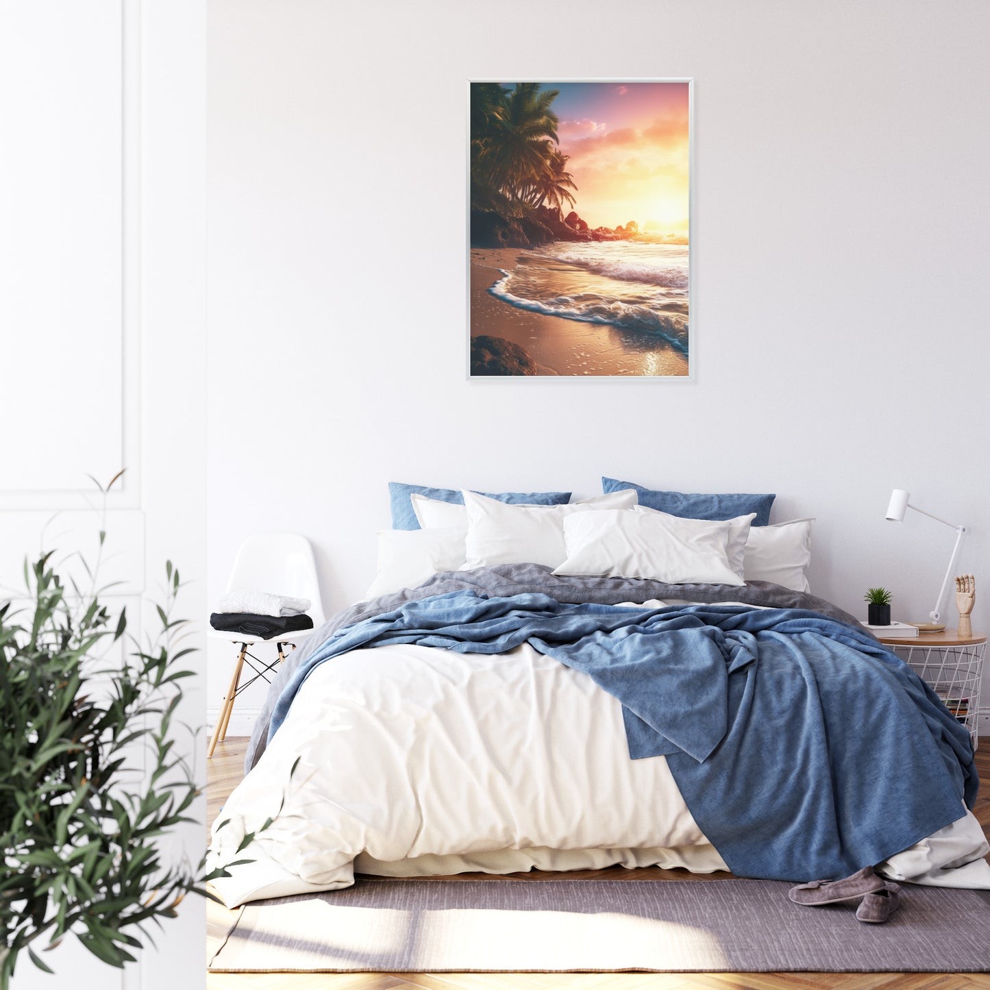 Poster Meeresstrand Und Palmen Rahmen Holz Mit Passepartout Farbe Natürlich