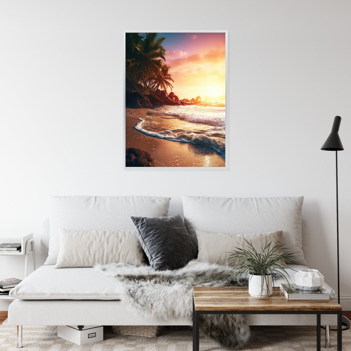 Poster Meeresstrand Und Palmen Rahmen Holz Mit Passepartout Farbe Natürlich