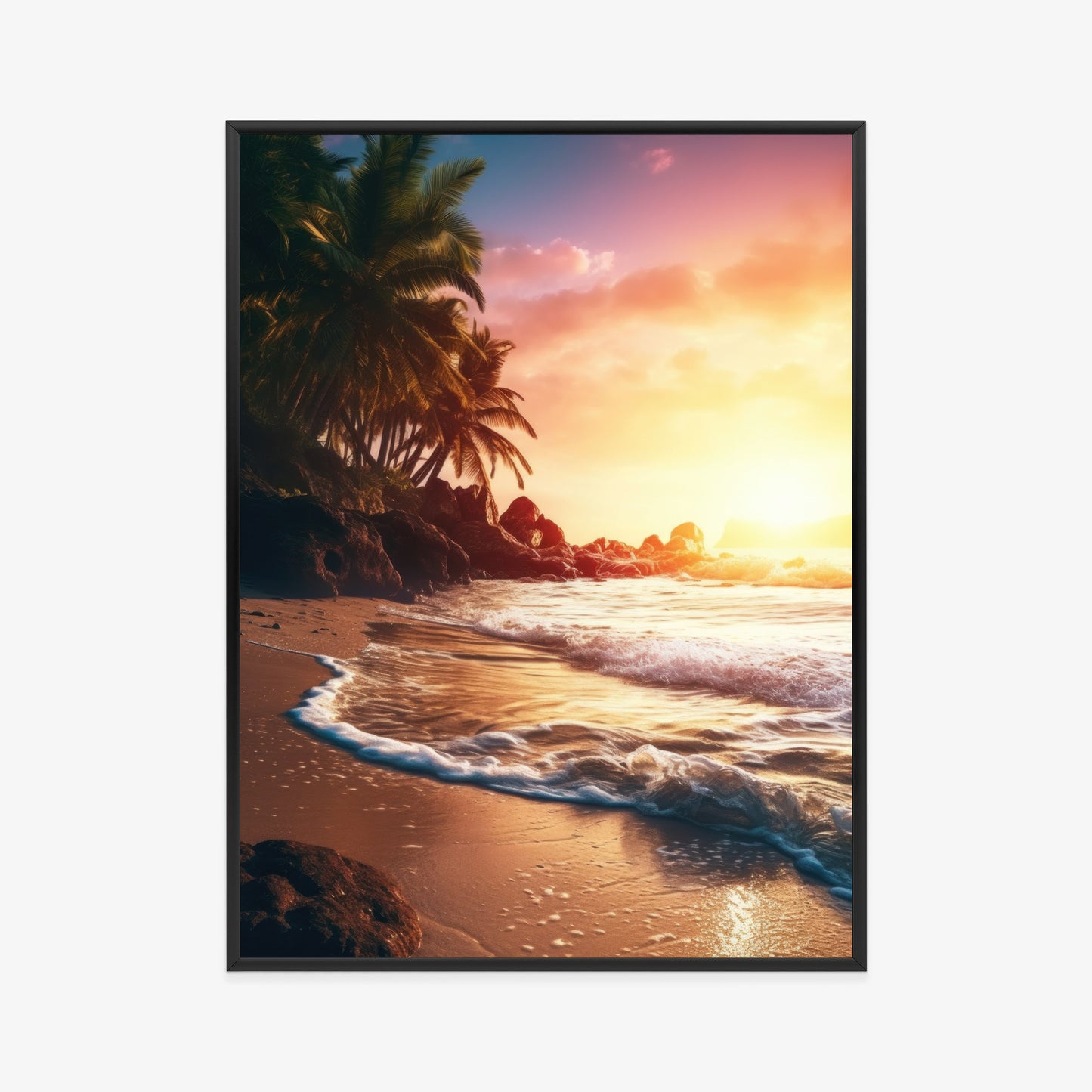 Poster Meeresstrand Und Palmen Rahmen Holz Mit Passepartout Farbe Natürlich