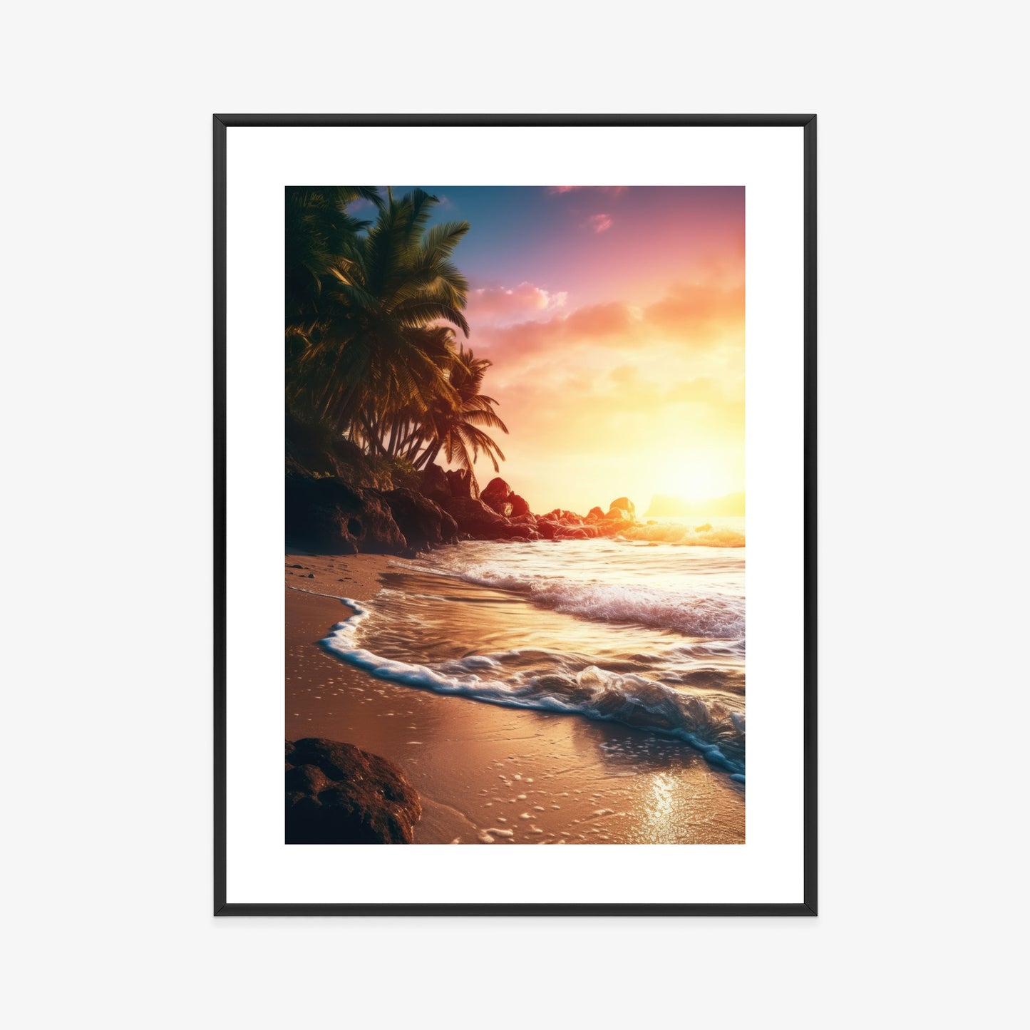 Poster Meeresstrand Und Palmen Rahmen Holz Mit Passepartout Farbe Natürlich
