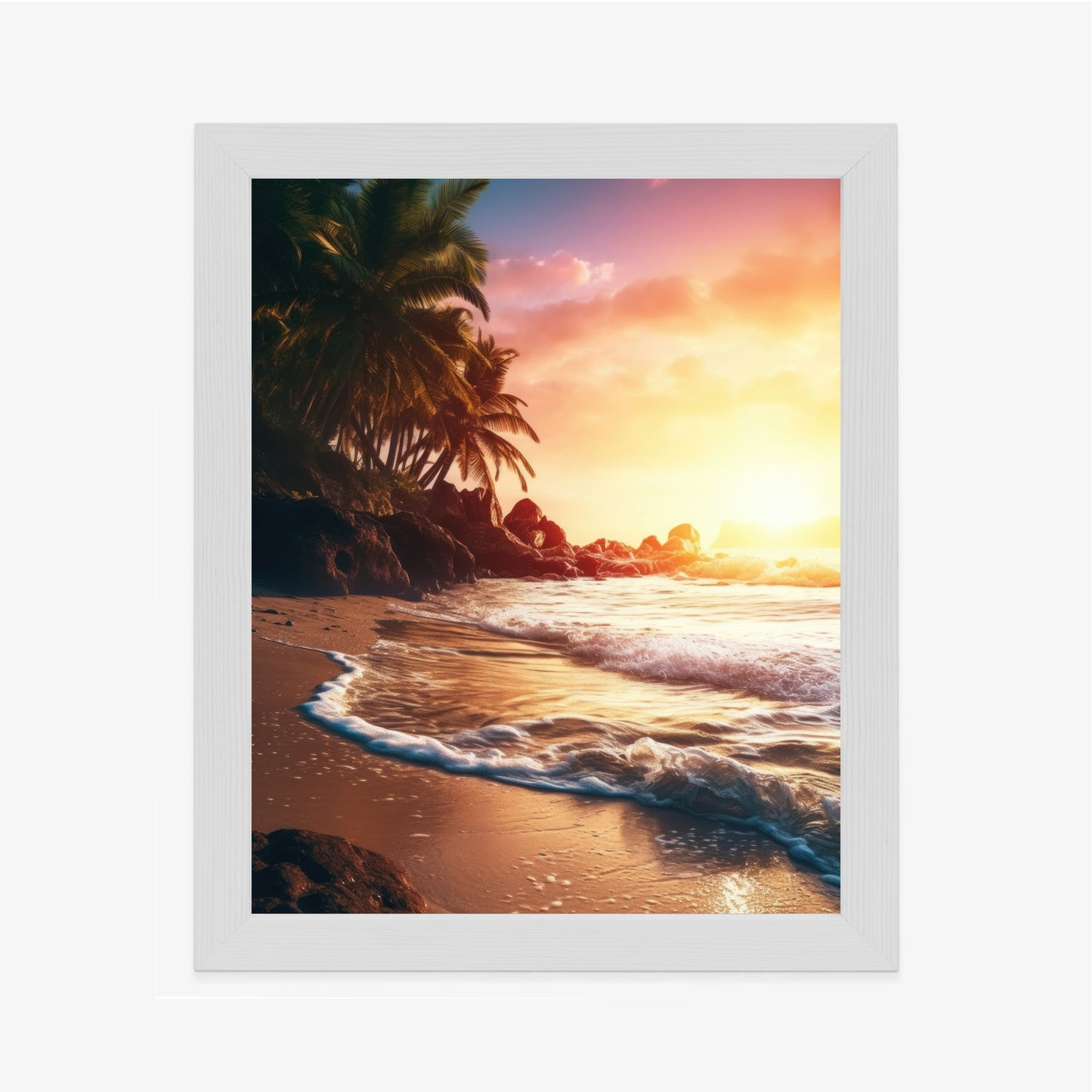 Poster Meeresstrand Und Palmen Rahmen Holz Mit Passepartout Farbe Natürlich