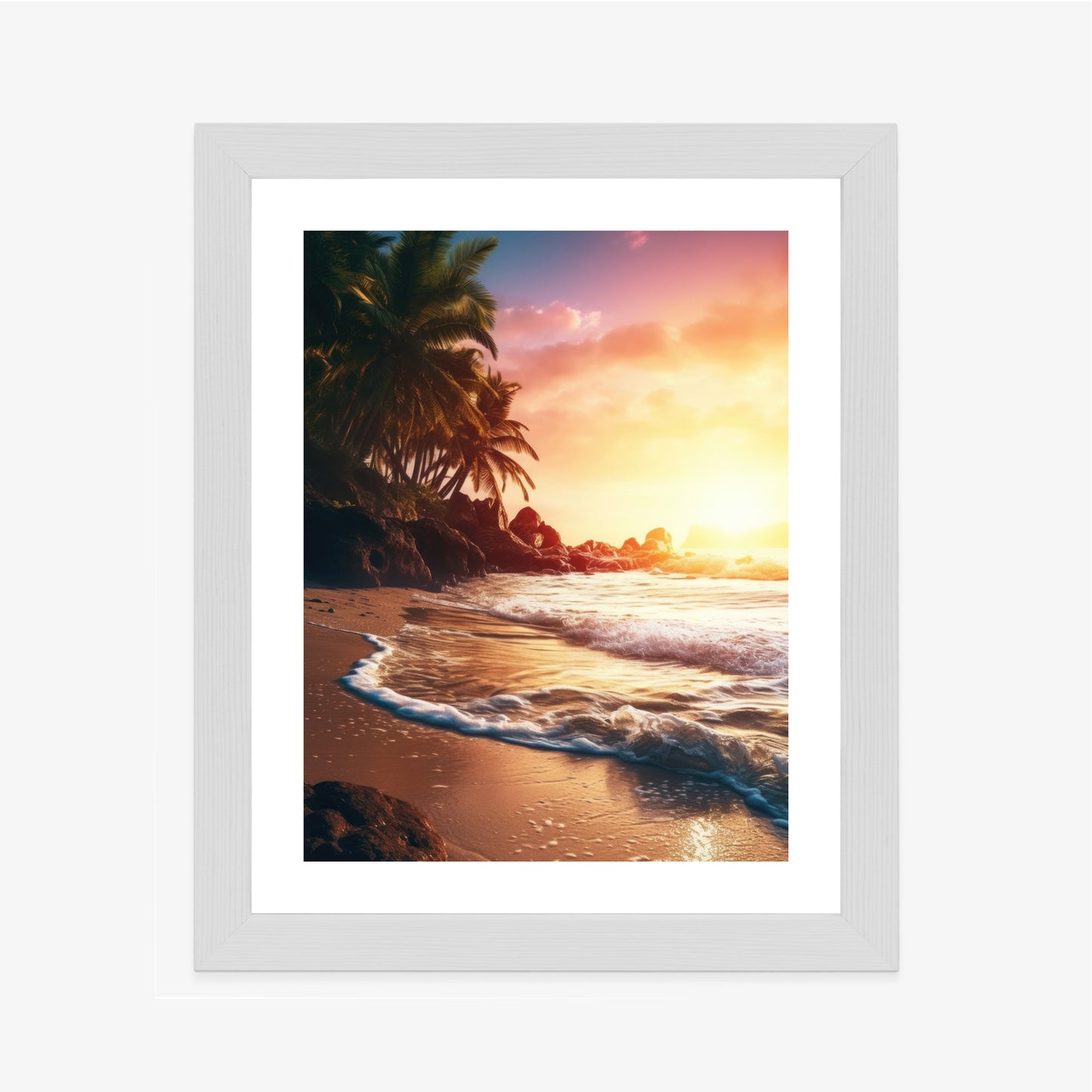 Poster Meeresstrand Und Palmen Rahmen Holz Mit Passepartout Farbe Natürlich