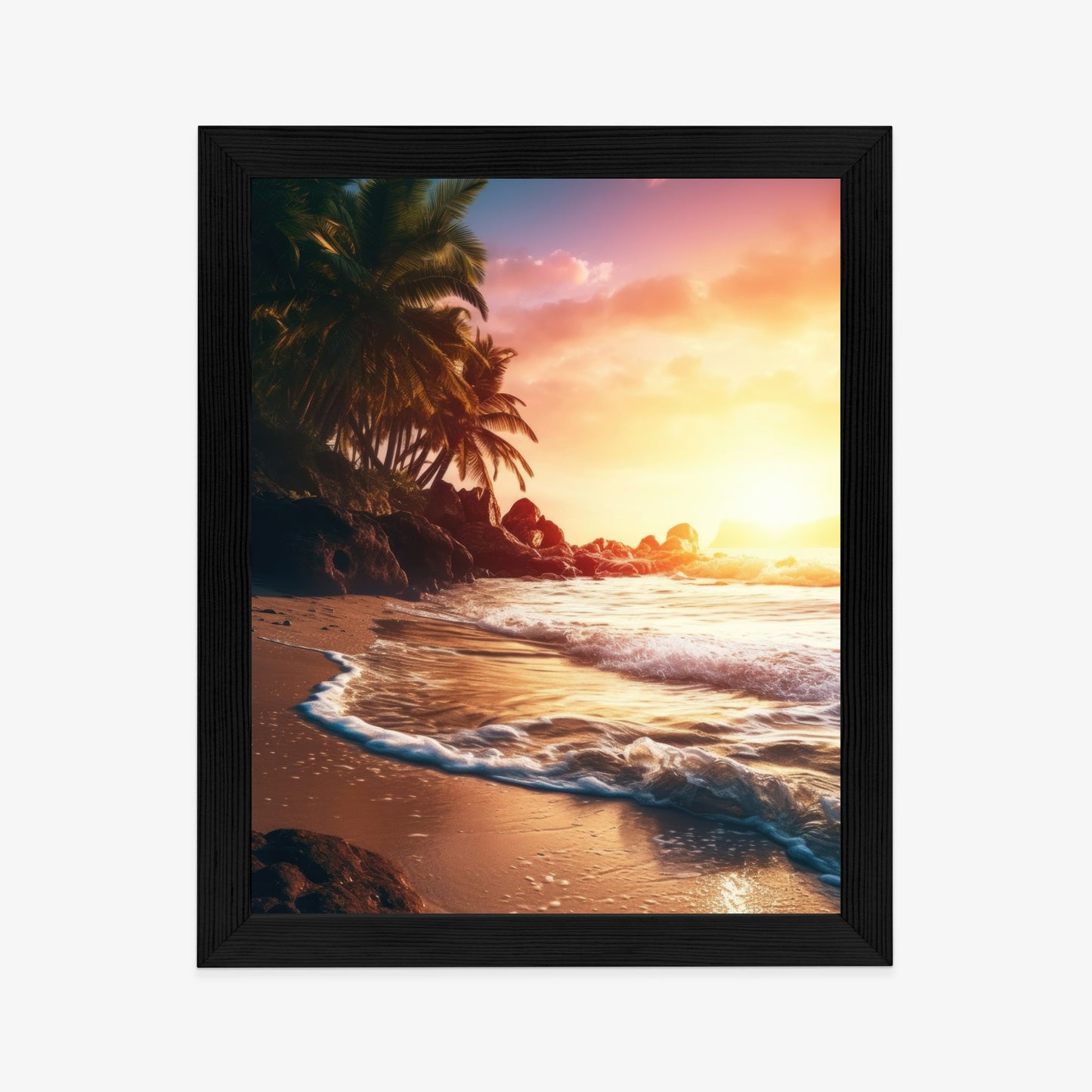 Poster Meeresstrand Und Palmen Rahmen Holz Mit Passepartout Farbe Natürlich