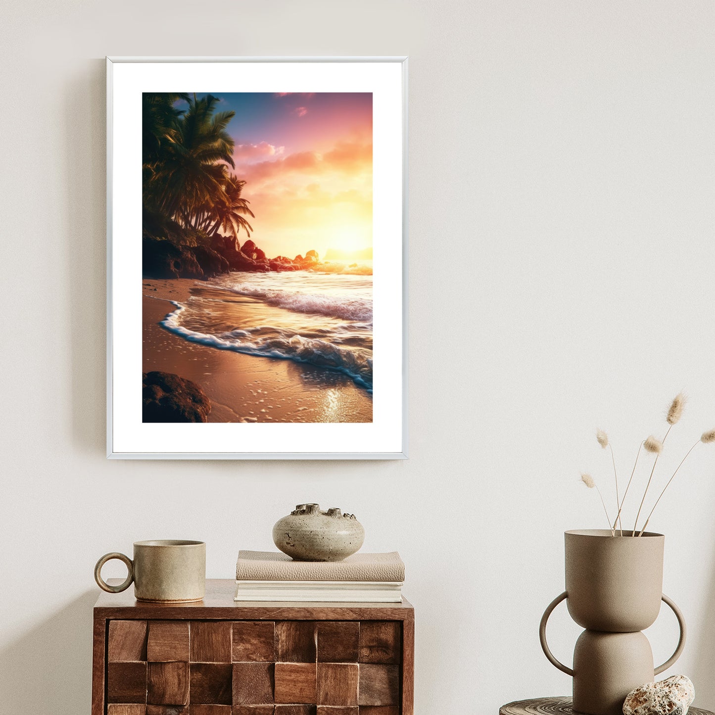Poster Meeresstrand Und Palmen Rahmen Holz Mit Passepartout Farbe Natürlich