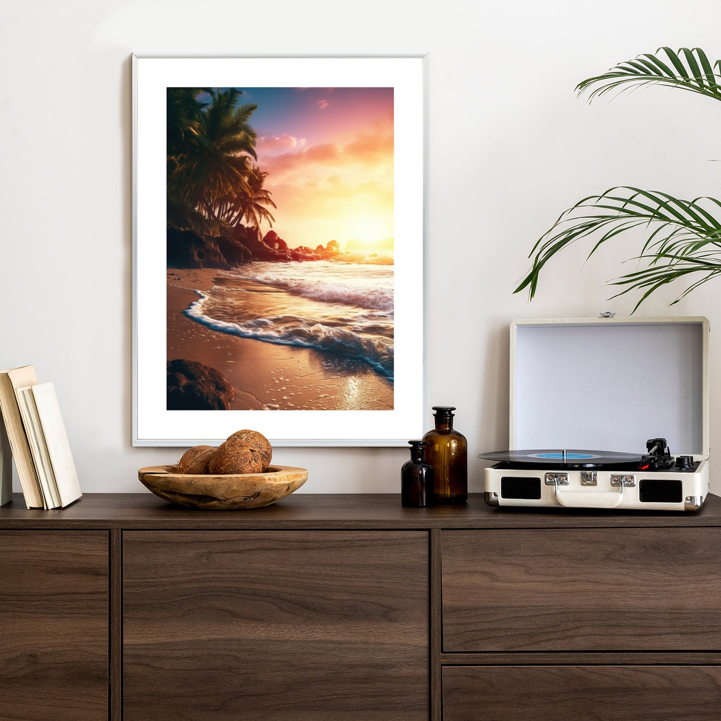 Poster Meeresstrand Und Palmen Rahmen Holz Mit Passepartout Farbe Natürlich