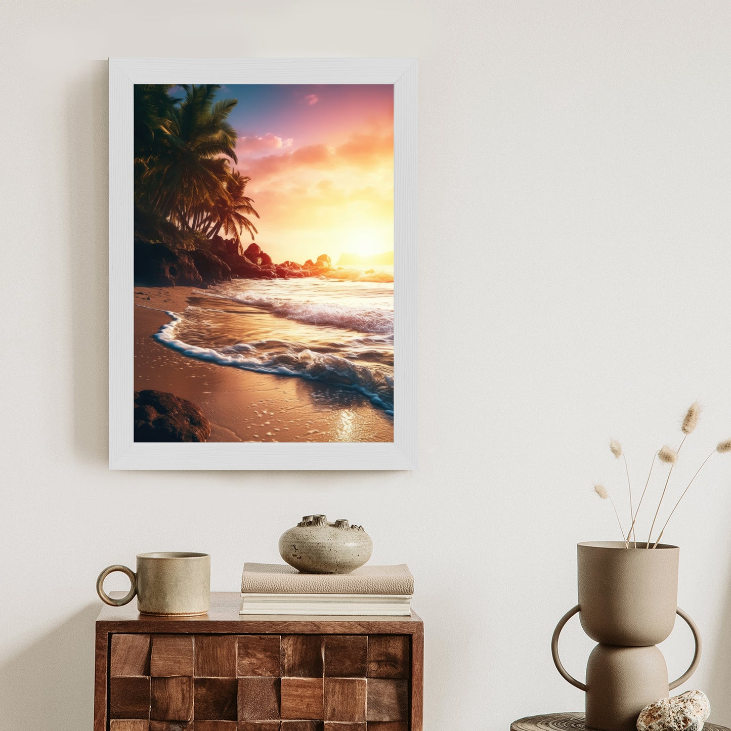 Poster Meeresstrand Und Palmen Rahmen Holz Mit Passepartout Farbe Natürlich
