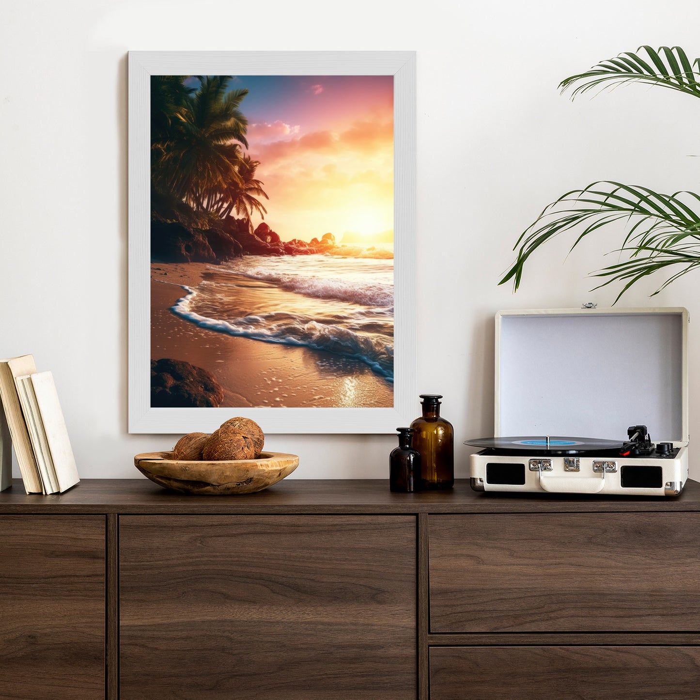 Poster Meeresstrand Und Palmen Rahmen Holz Mit Passepartout Farbe Natürlich