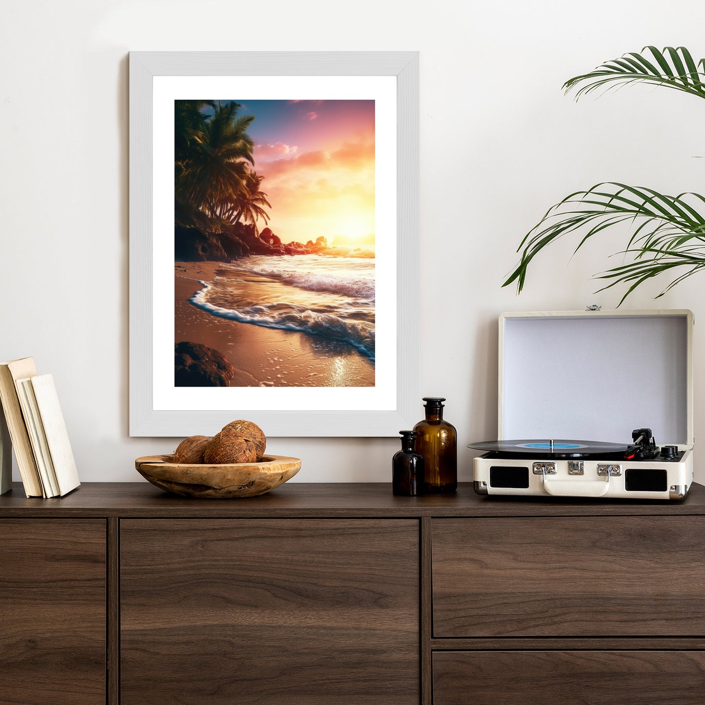 Poster Meeresstrand Und Palmen Rahmen Holz Mit Passepartout Farbe Natürlich