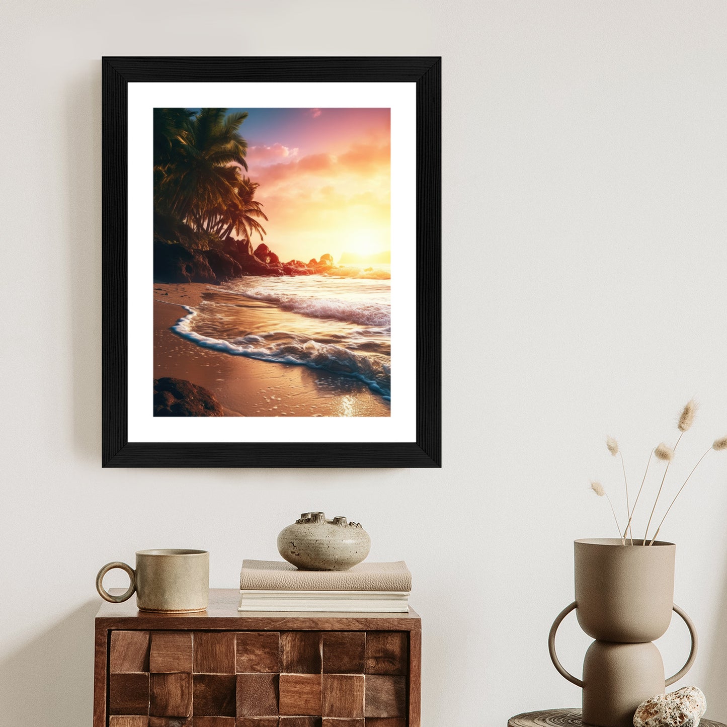 Poster Meeresstrand Und Palmen Rahmen Holz Mit Passepartout Farbe Natürlich