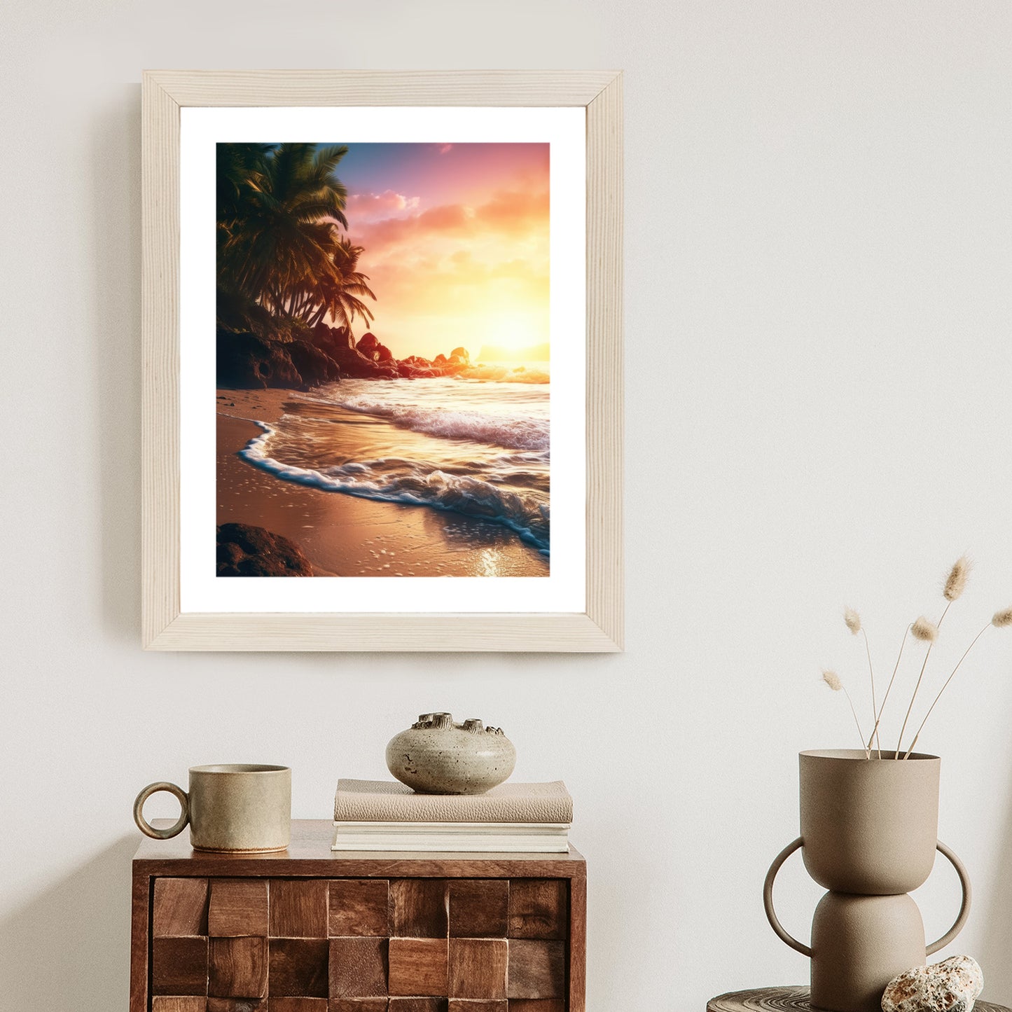 Poster Meeresstrand Und Palmen Rahmen Holz Mit Passepartout Farbe Natürlich