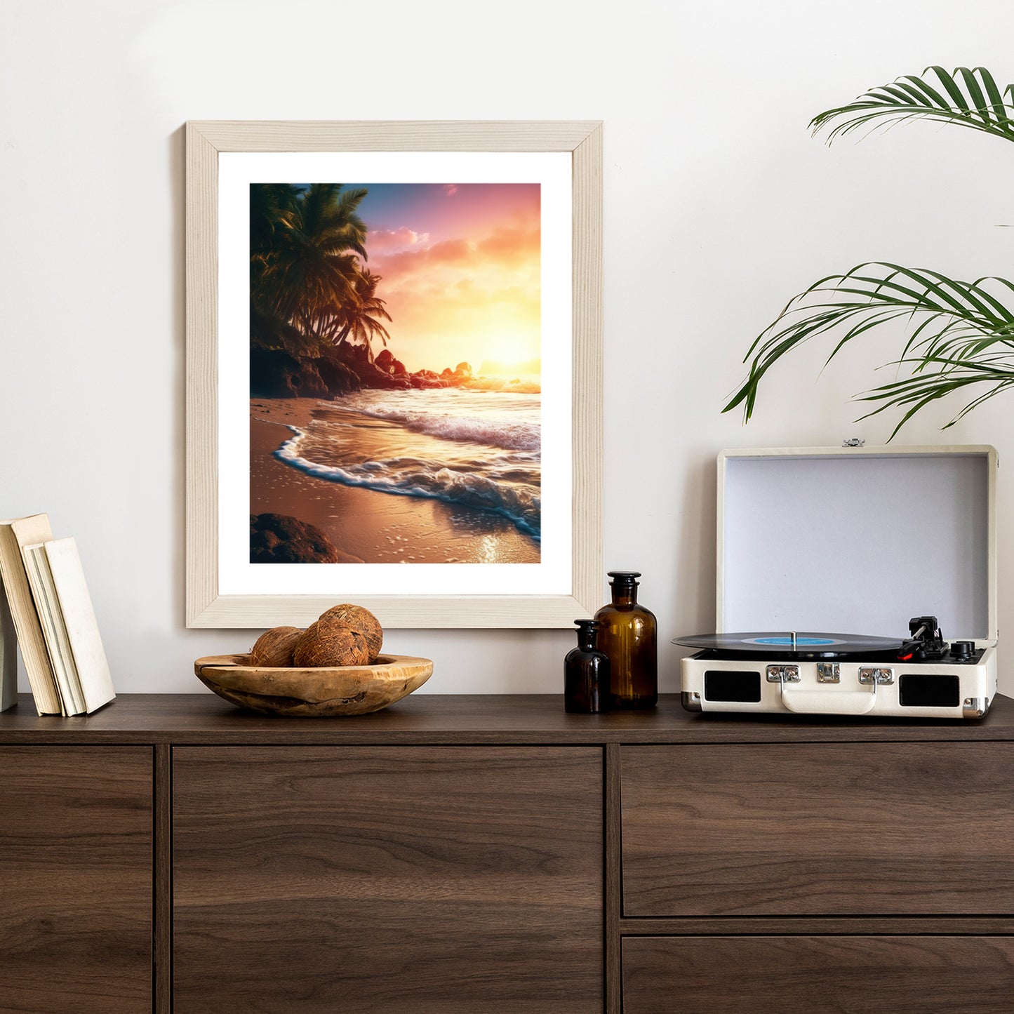 Poster Meeresstrand Und Palmen Rahmen Holz Mit Passepartout Farbe Natürlich