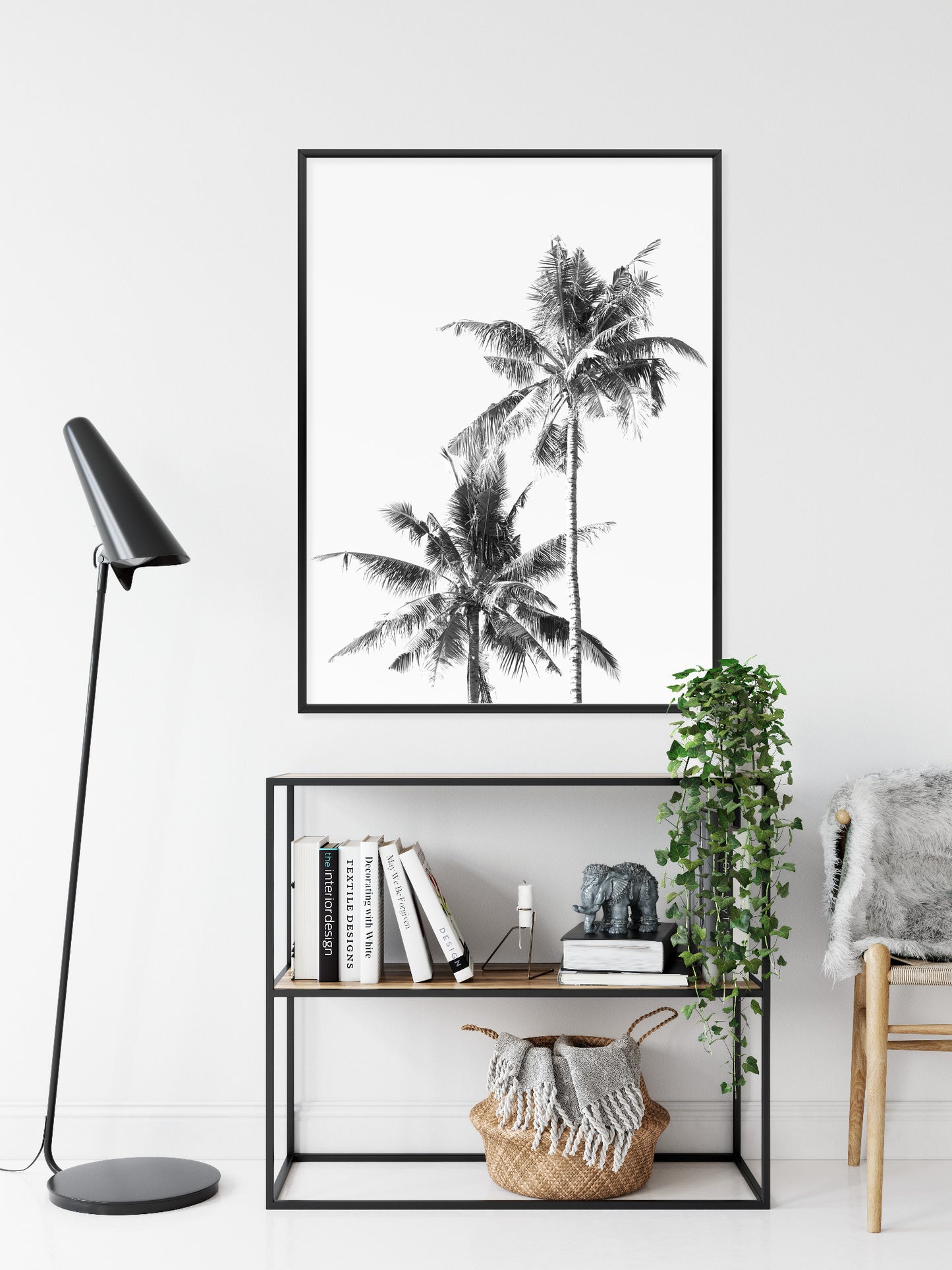 Poster Schwarze Und Weiße Palmen Rahmen Aluminium Mit Passepartout Farbe Silber