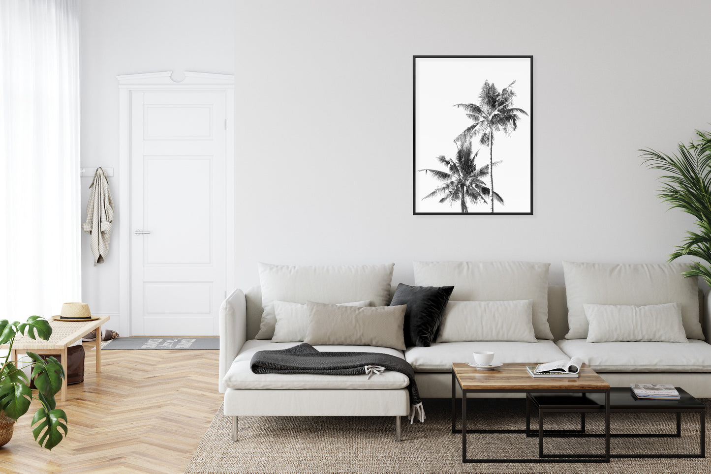 Poster Schwarze Und Weiße Palmen Rahmen Aluminium Mit Passepartout Farbe Silber
