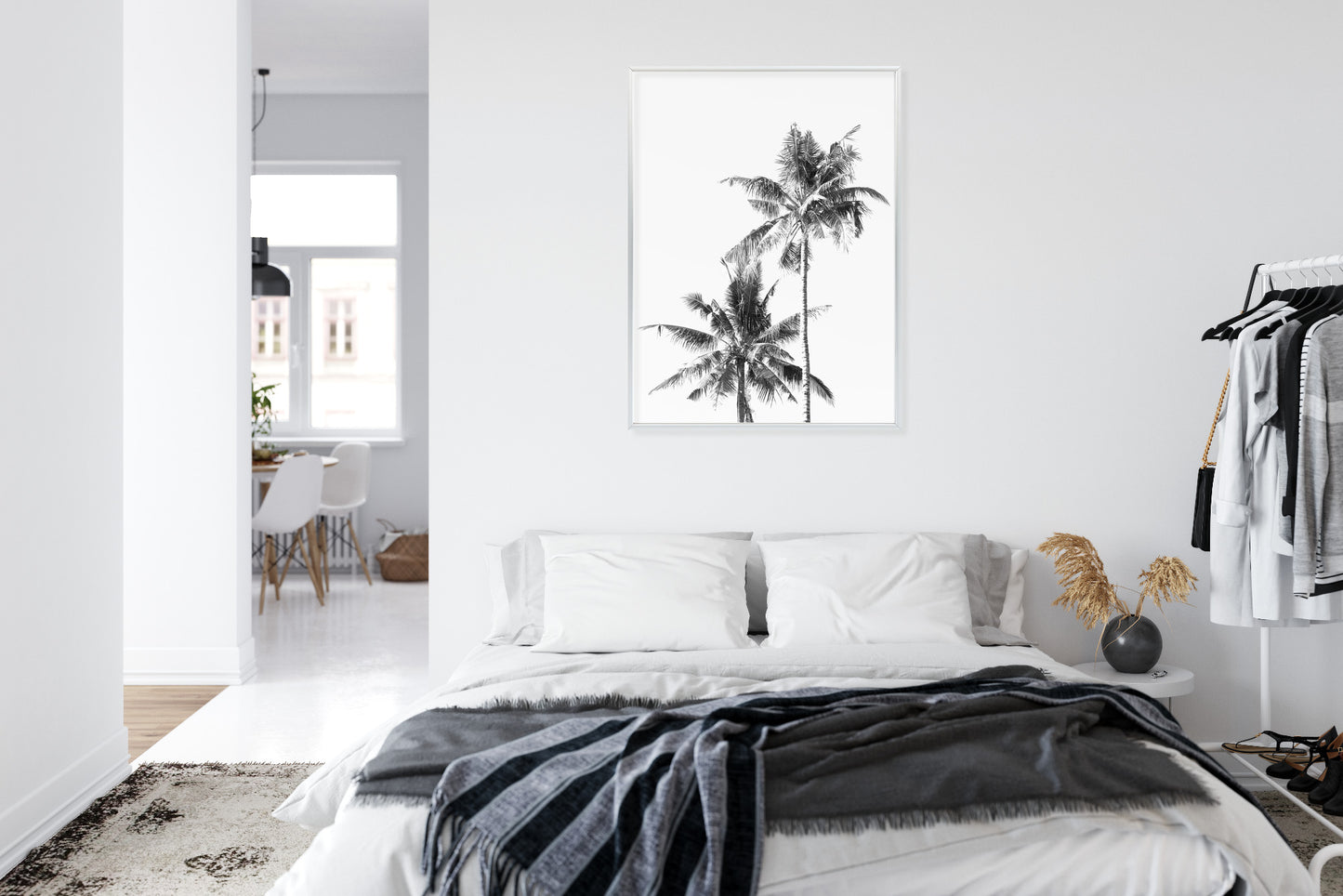 Poster Schwarze Und Weiße Palmen Rahmen Aluminium Mit Passepartout Farbe Silber