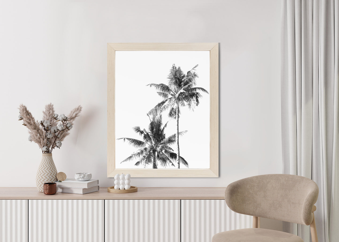 Poster Schwarze Und Weiße Palmen Rahmen Aluminium Mit Passepartout Farbe Silber