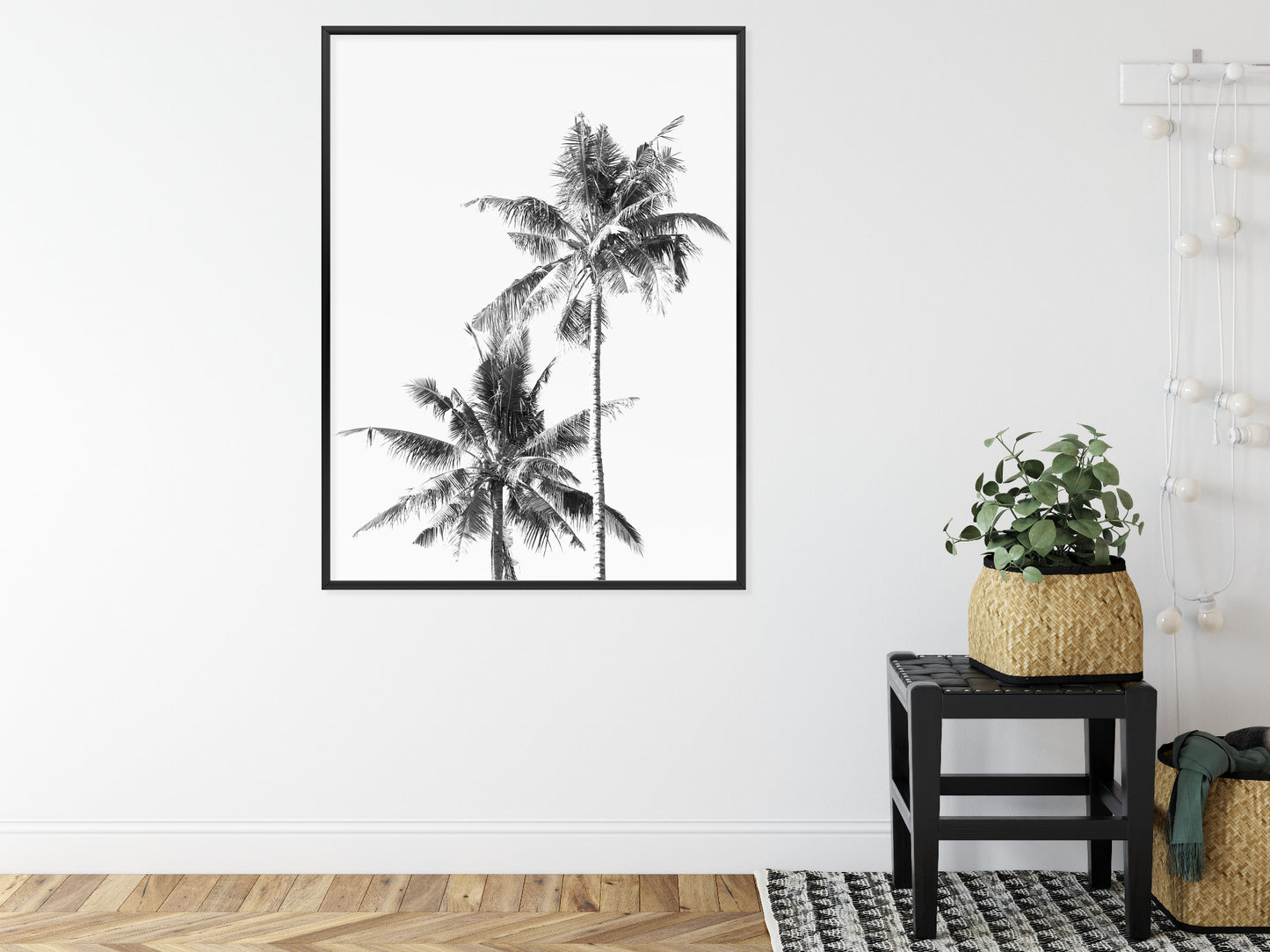 Poster Schwarze Und Weiße Palmen Rahmen Aluminium Mit Passepartout Farbe Silber