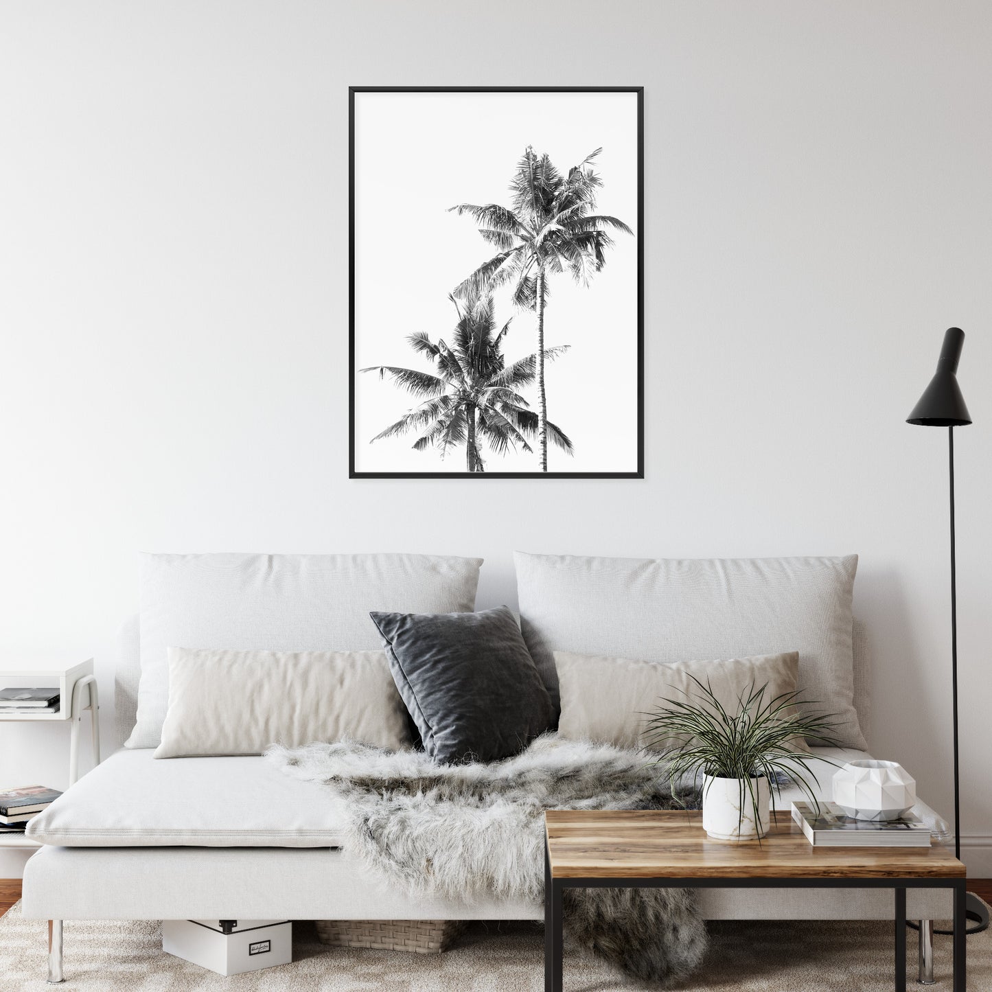Poster Schwarze Und Weiße Palmen Rahmen Aluminium Mit Passepartout Farbe Silber