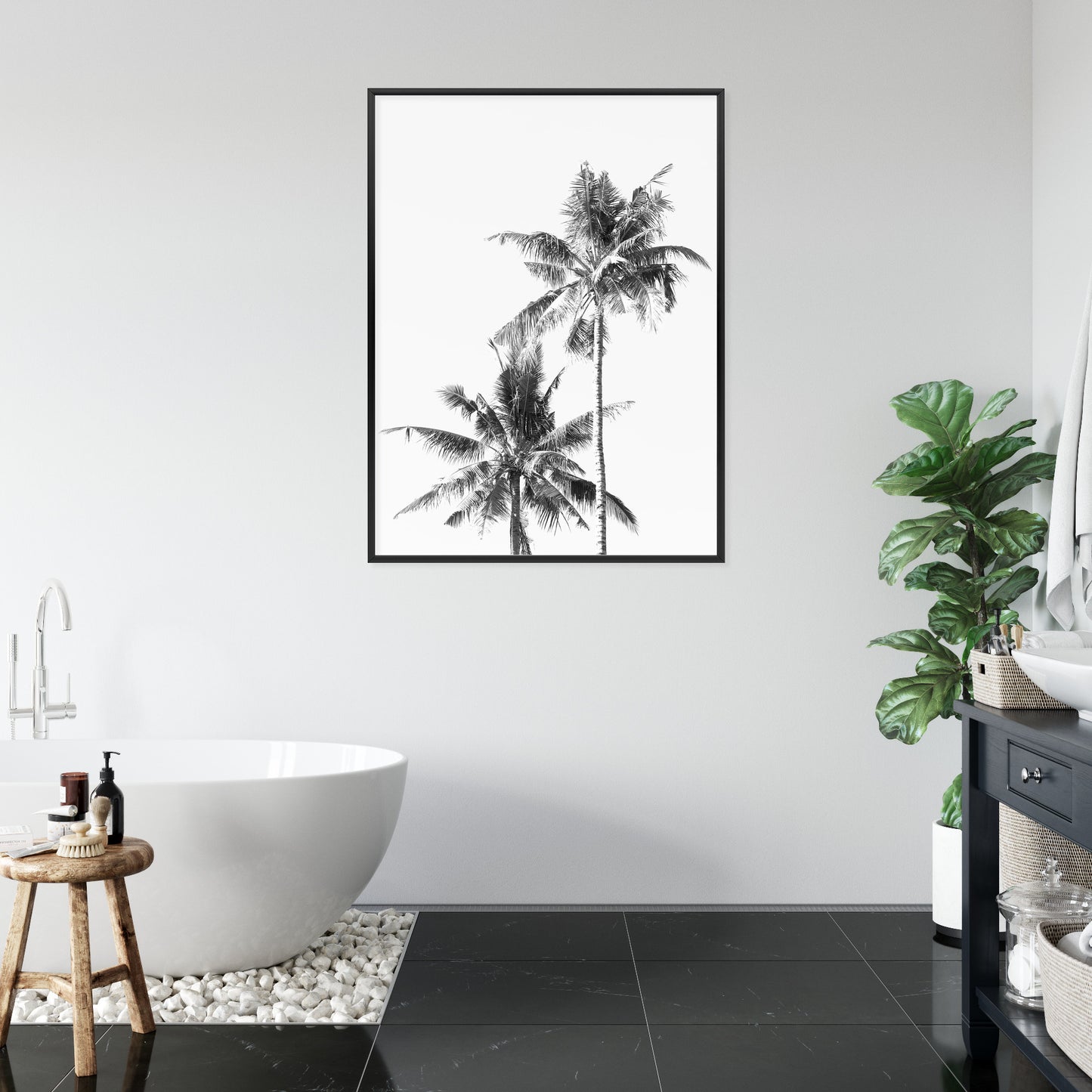 Poster Schwarze Und Weiße Palmen Rahmen Aluminium Mit Passepartout Farbe Silber