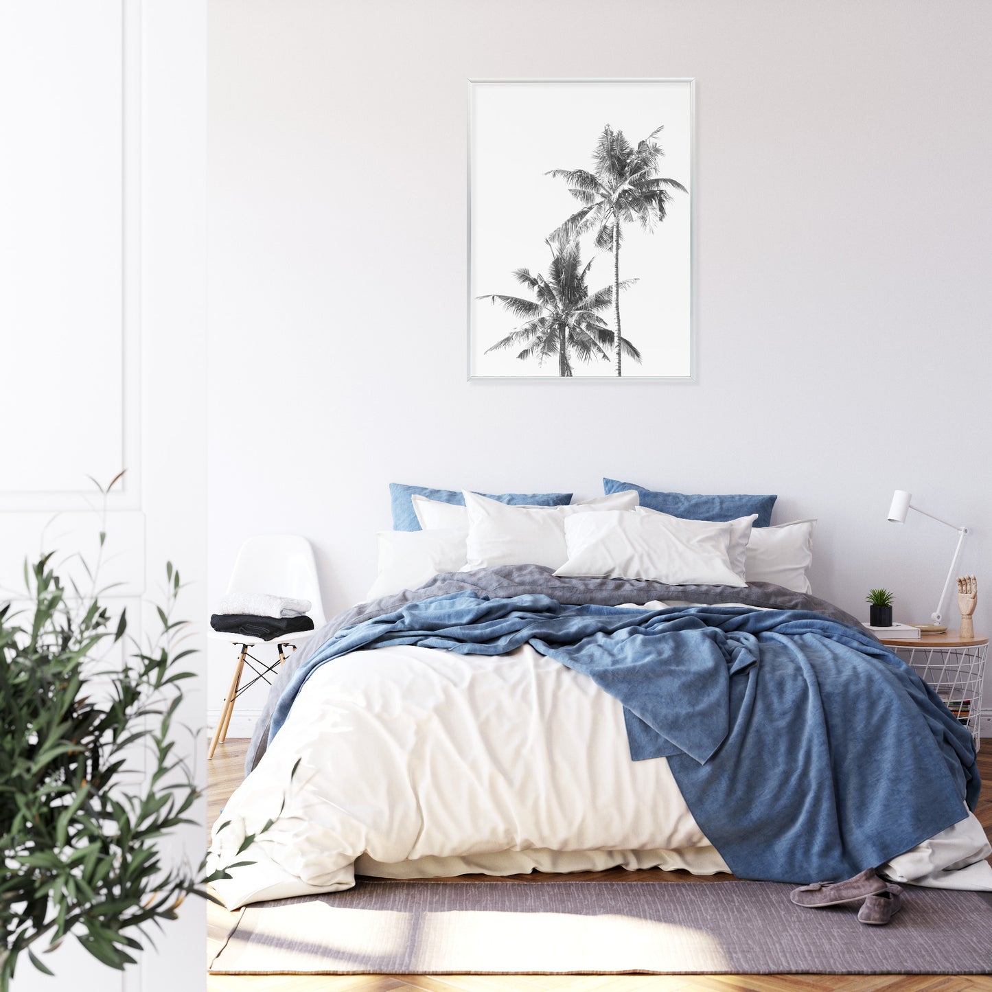 Poster Schwarze Und Weiße Palmen Rahmen Aluminium Mit Passepartout Farbe Silber