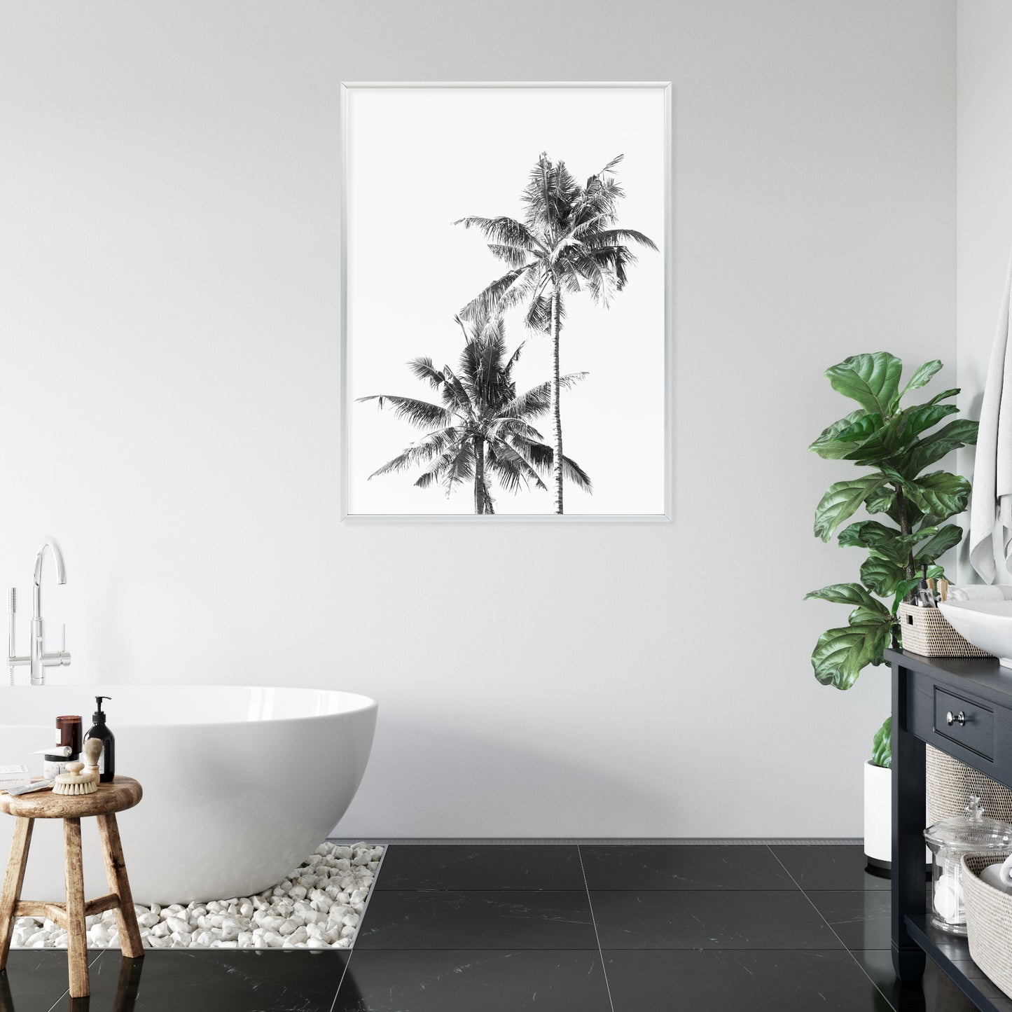 Poster Schwarze Und Weiße Palmen Rahmen Aluminium Mit Passepartout Farbe Silber