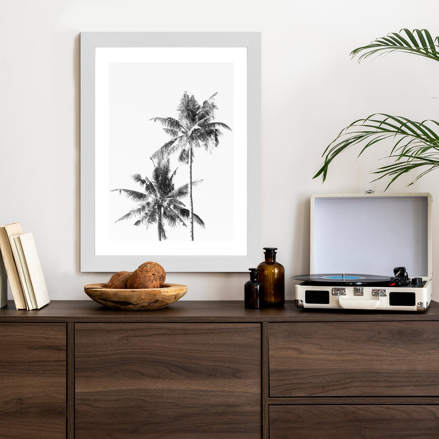 Poster Schwarze Und Weiße Palmen Rahmen Aluminium Mit Passepartout Farbe Silber