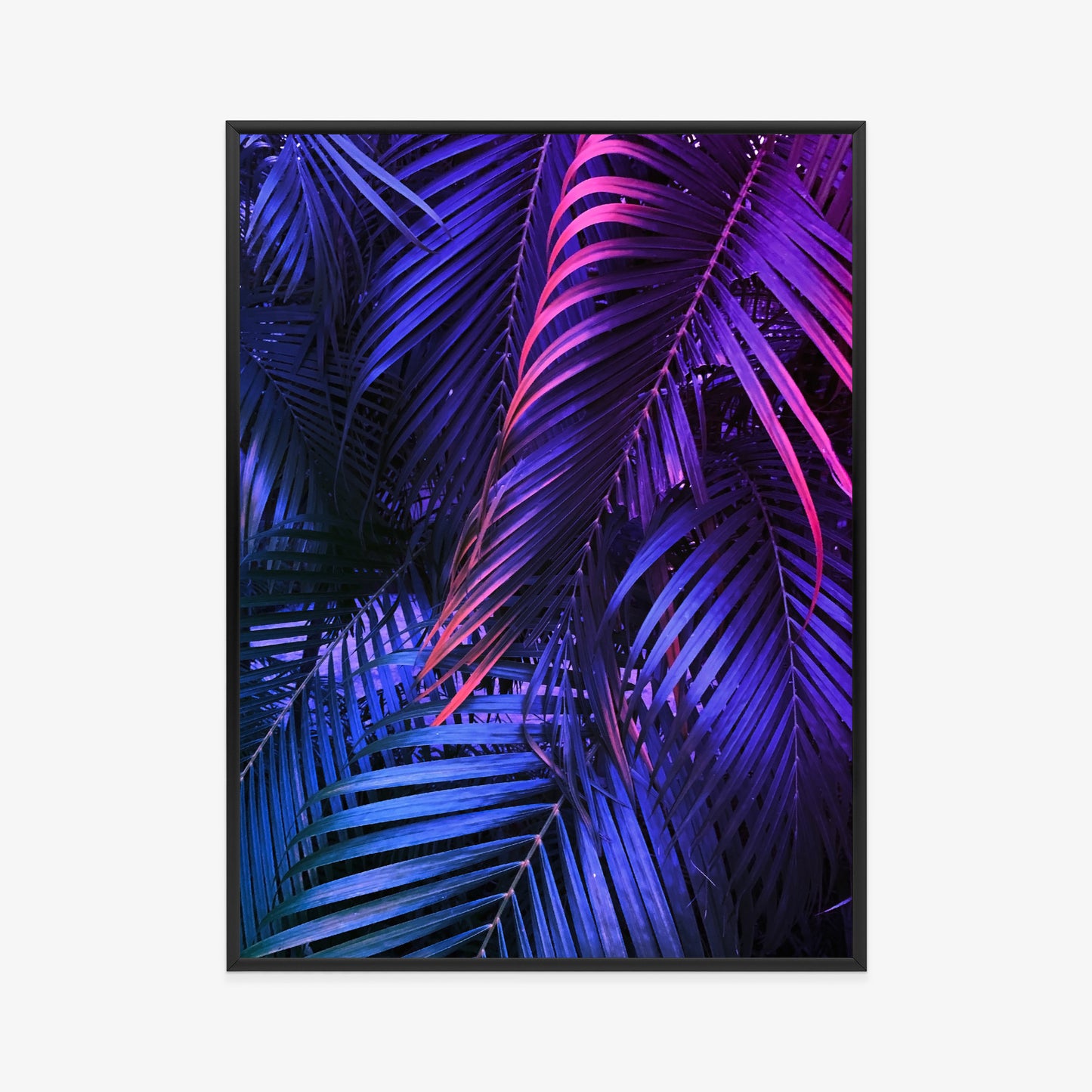 Poster Tropische Neonpalmenblätter Rahmen Holz Mit Passepartout Farbe Natürlich
