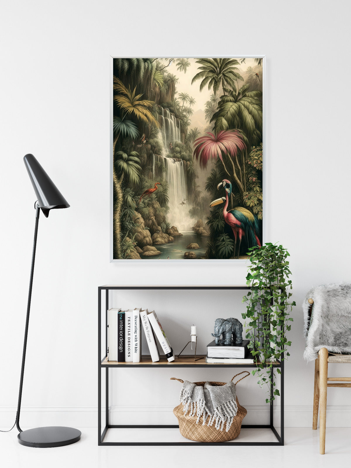Poster Dschungelpalmen Und Tropische Tiere Rahmen Holz Mit Passepartout Farbe Natürlich