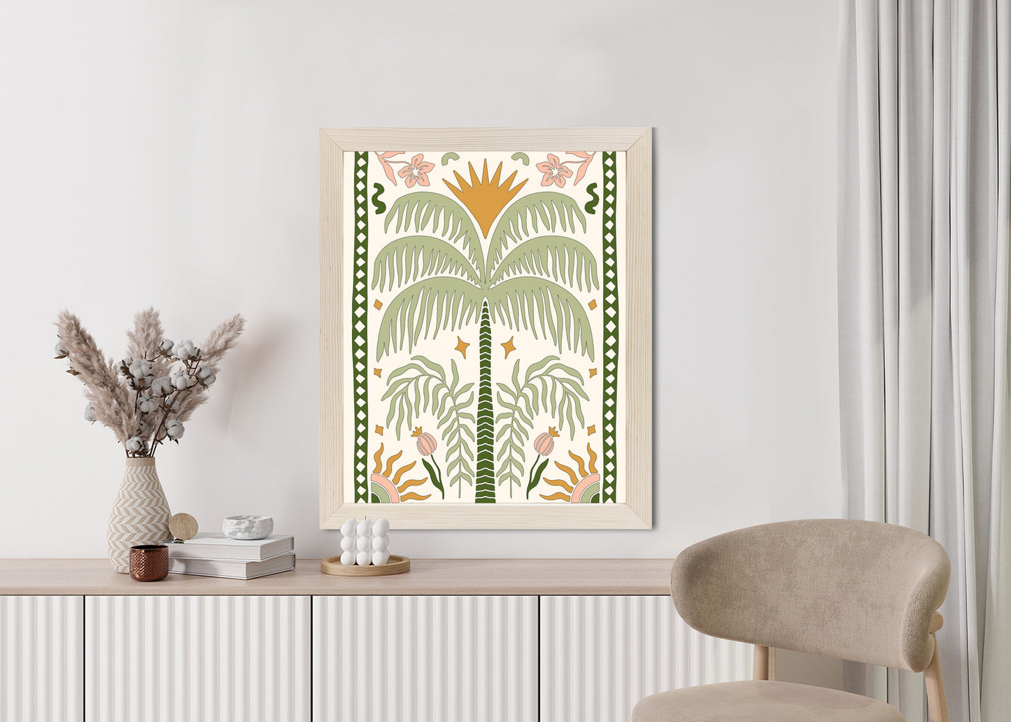 Poster Palmen Und Orientalische Pflanzen Rahmen Holz Mit Passepartout Farbe Natürlich