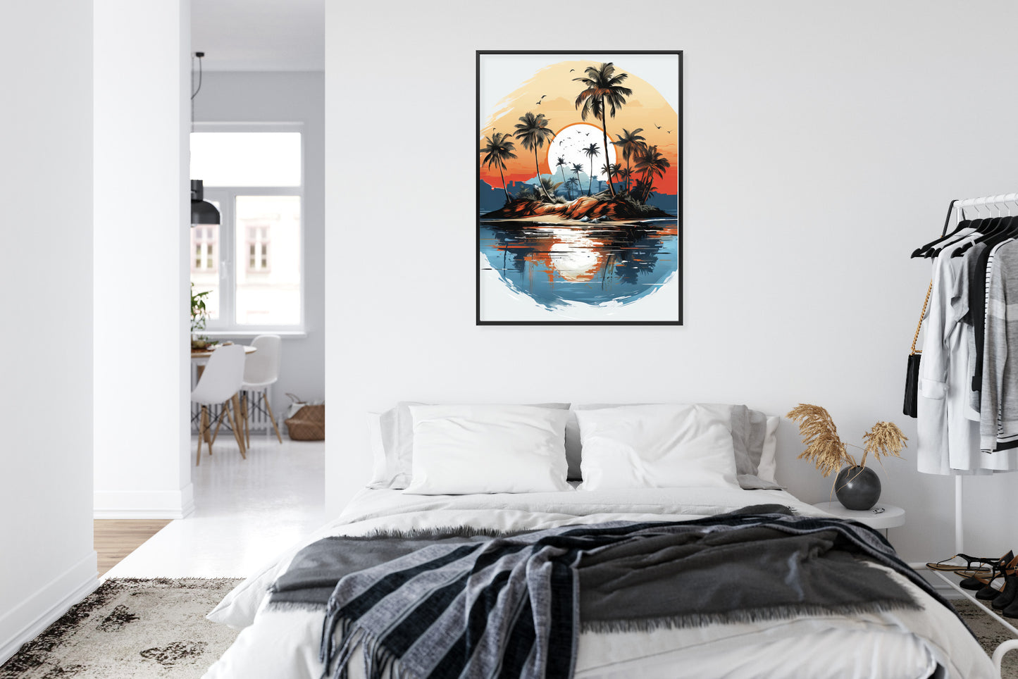 Poster Tropische Palmen Auf Einer Einsamen Insel Rahmen Holz Mit Passepartout Farbe Natürlich