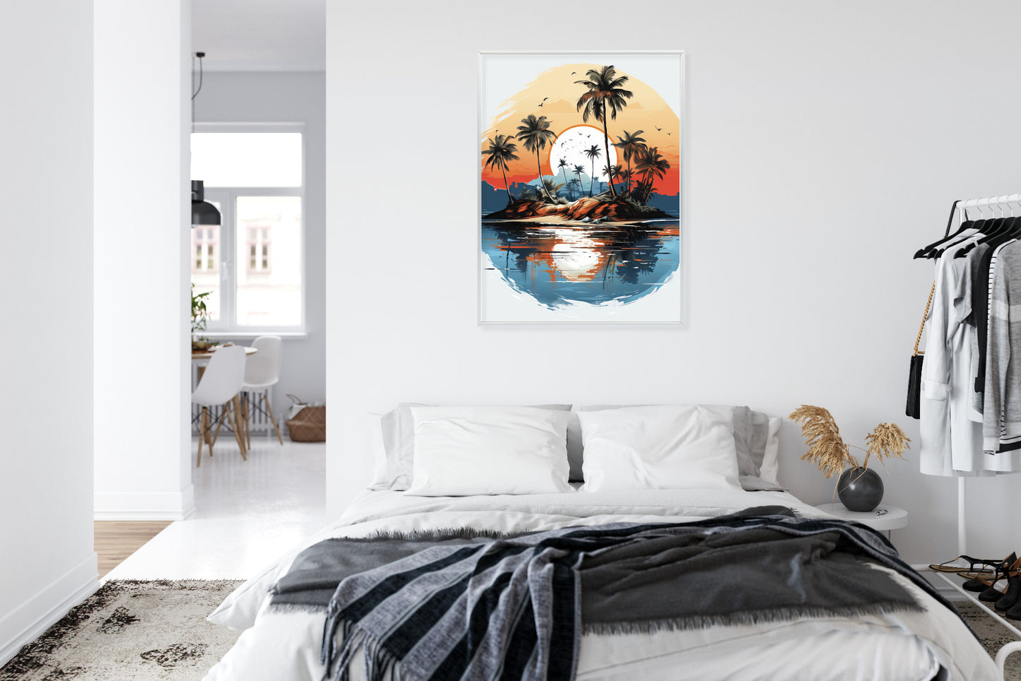 Poster Tropische Palmen Auf Einer Einsamen Insel Rahmen Holz Mit Passepartout Farbe Natürlich