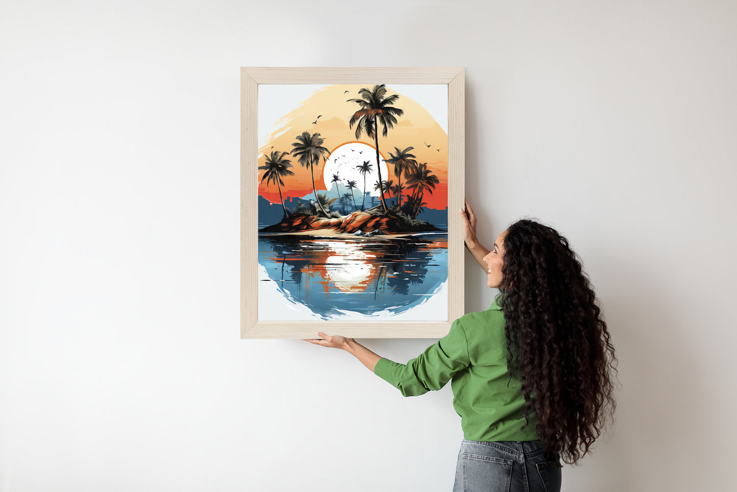 Poster Tropische Palmen Auf Einer Einsamen Insel Rahmen Holz Mit Passepartout Farbe Natürlich