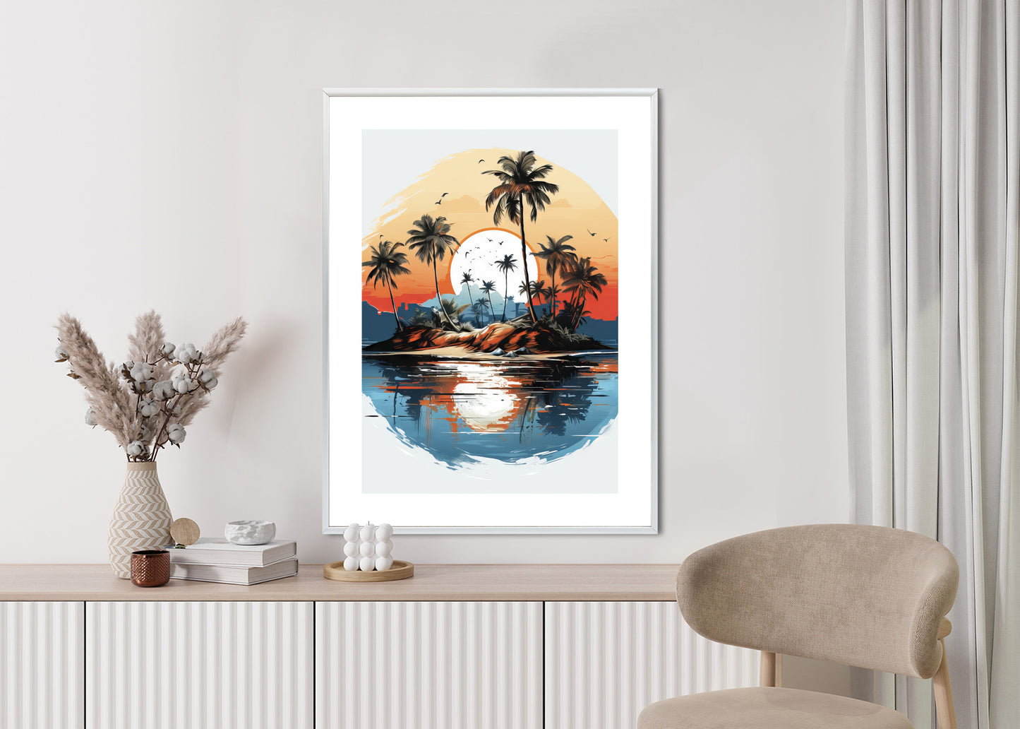 Poster Tropische Palmen Auf Einer Einsamen Insel Rahmen Holz Mit Passepartout Farbe Natürlich