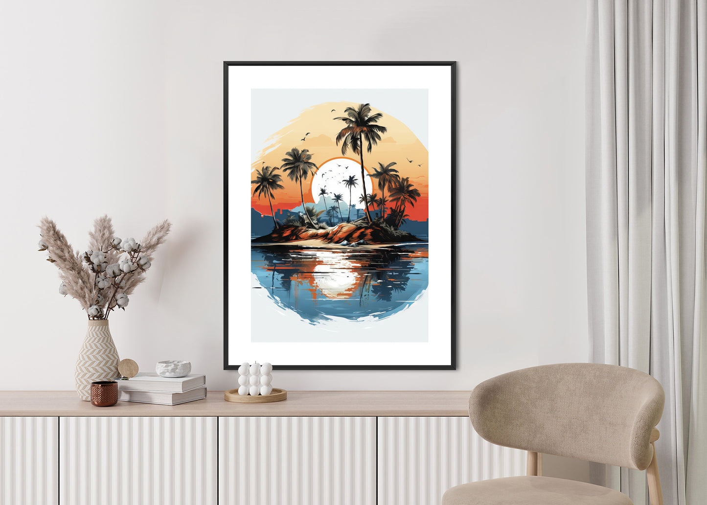 Poster Tropische Palmen Auf Einer Einsamen Insel Rahmen Holz Mit Passepartout Farbe Natürlich
