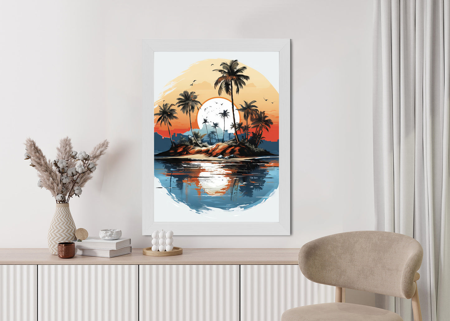 Poster Tropische Palmen Auf Einer Einsamen Insel Rahmen Holz Mit Passepartout Farbe Natürlich