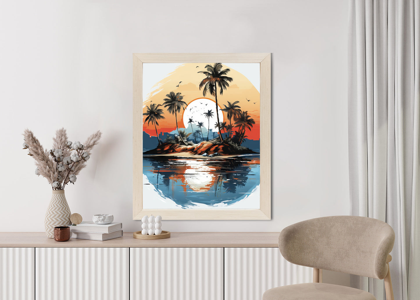 Poster Tropische Palmen Auf Einer Einsamen Insel Rahmen Holz Mit Passepartout Farbe Natürlich