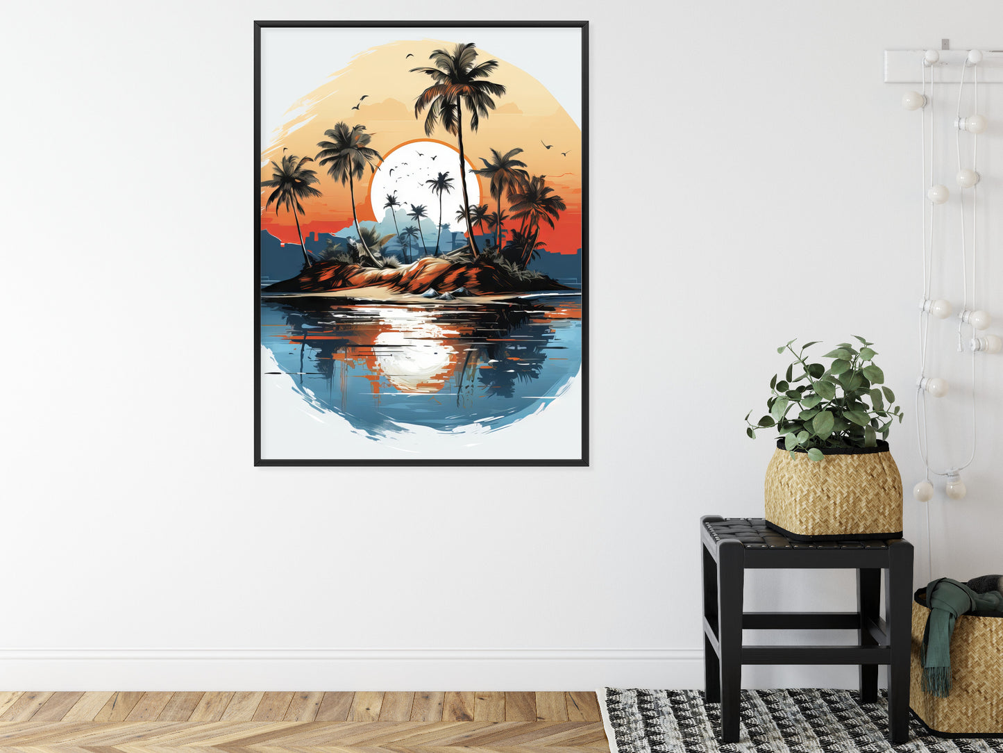 Poster Tropische Palmen Auf Einer Einsamen Insel Rahmen Holz Mit Passepartout Farbe Natürlich