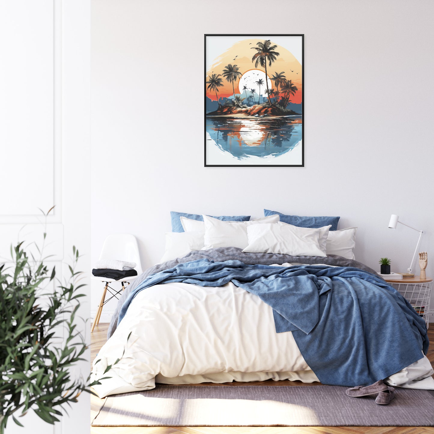 Poster Tropische Palmen Auf Einer Einsamen Insel Rahmen Holz Mit Passepartout Farbe Natürlich