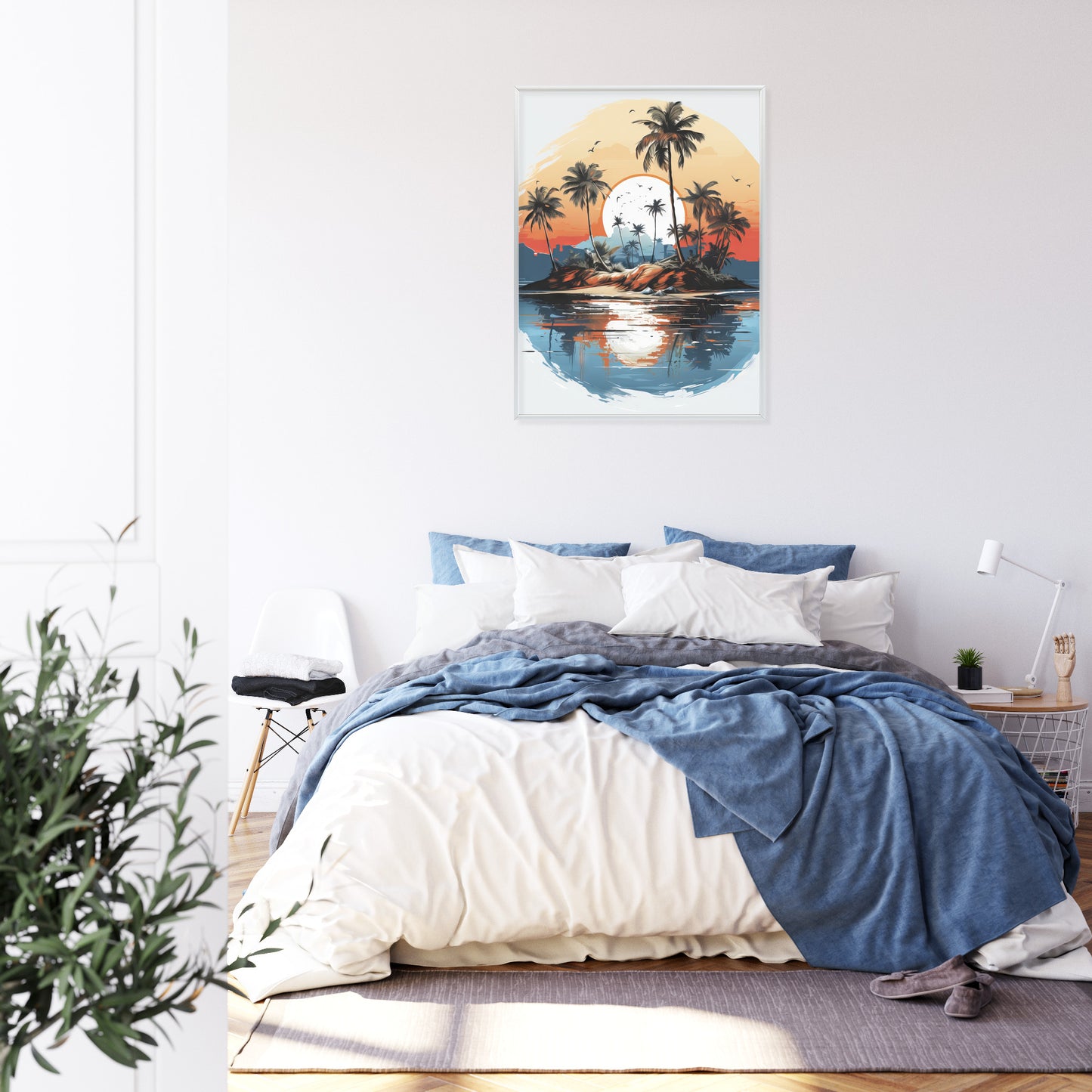 Poster Tropische Palmen Auf Einer Einsamen Insel Rahmen Holz Mit Passepartout Farbe Natürlich