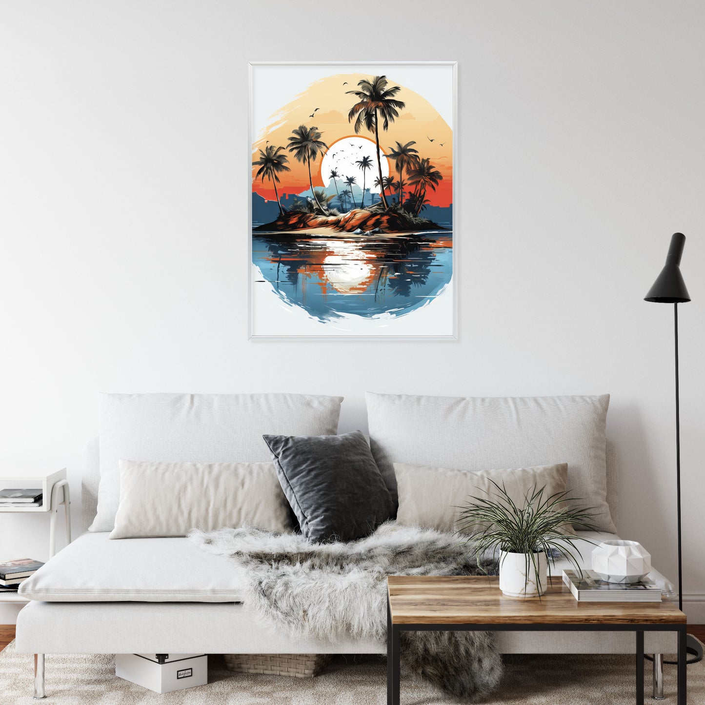 Poster Tropische Palmen Auf Einer Einsamen Insel Rahmen Holz Mit Passepartout Farbe Natürlich