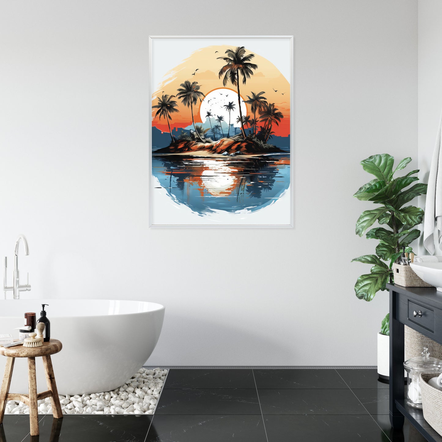 Poster Tropische Palmen Auf Einer Einsamen Insel Rahmen Holz Mit Passepartout Farbe Natürlich