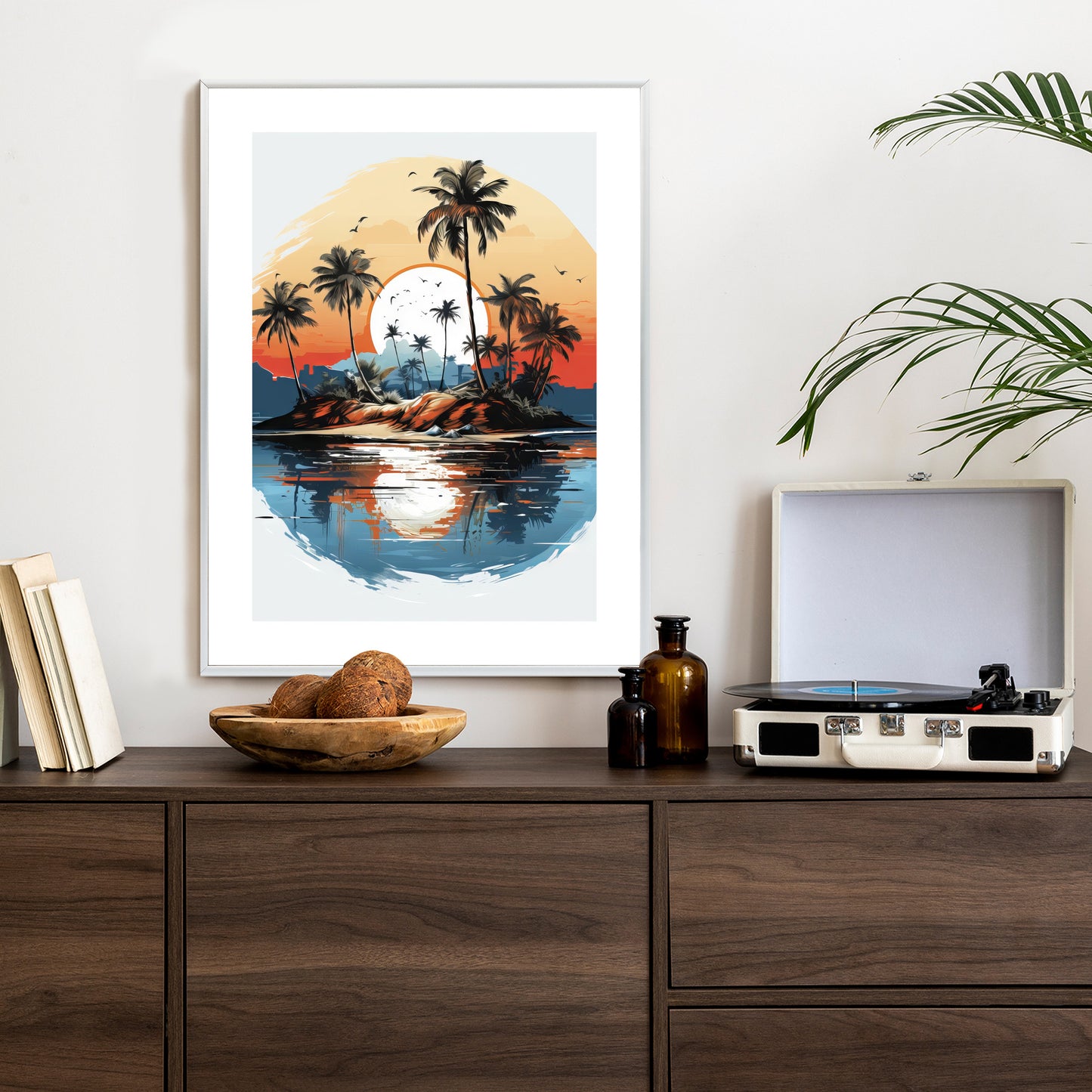 Poster Tropische Palmen Auf Einer Einsamen Insel Rahmen Holz Mit Passepartout Farbe Natürlich