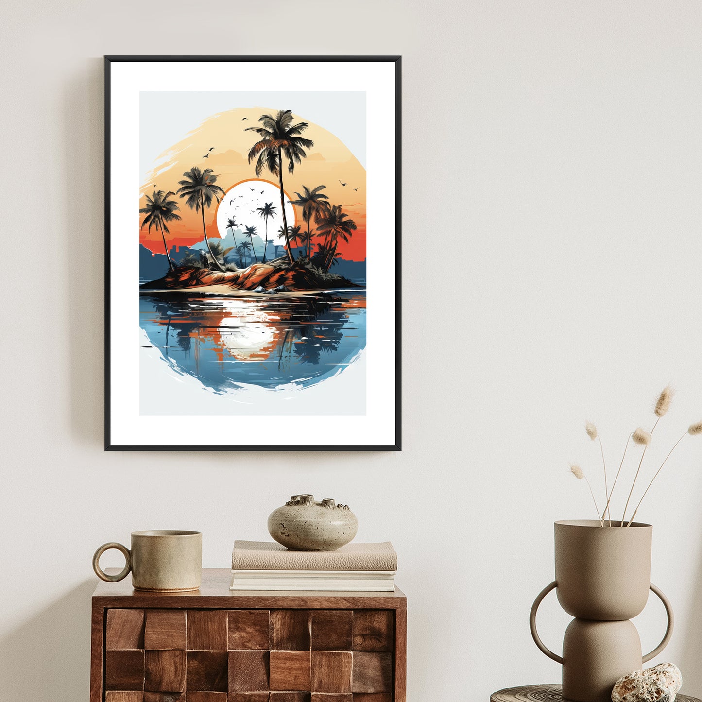 Poster Tropische Palmen Auf Einer Einsamen Insel Rahmen Holz Mit Passepartout Farbe Natürlich