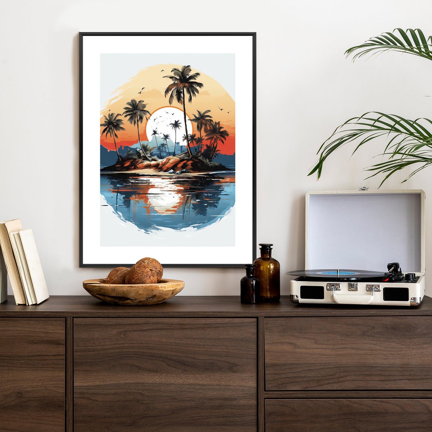 Poster Tropische Palmen Auf Einer Einsamen Insel Rahmen Holz Mit Passepartout Farbe Natürlich