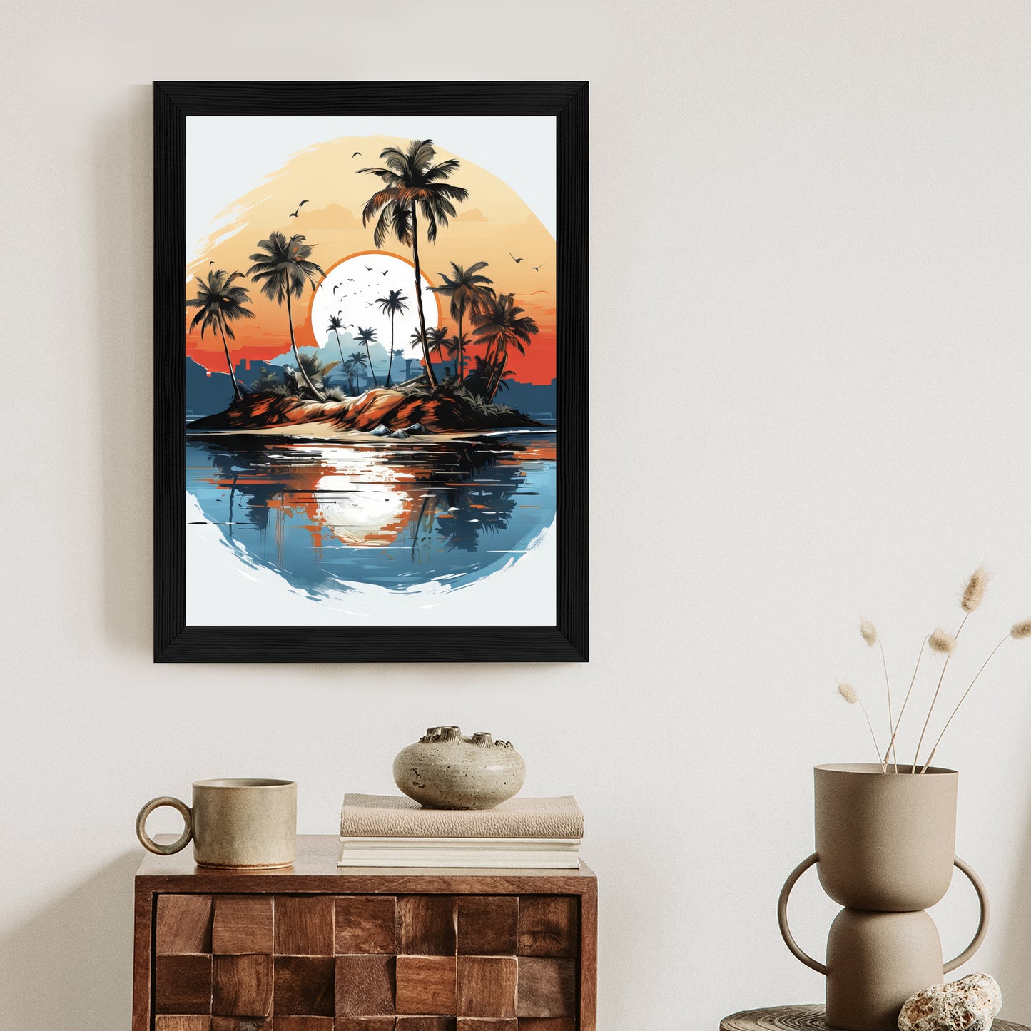 Poster Tropische Palmen Auf Einer Einsamen Insel Rahmen Holz Mit Passepartout Farbe Natürlich