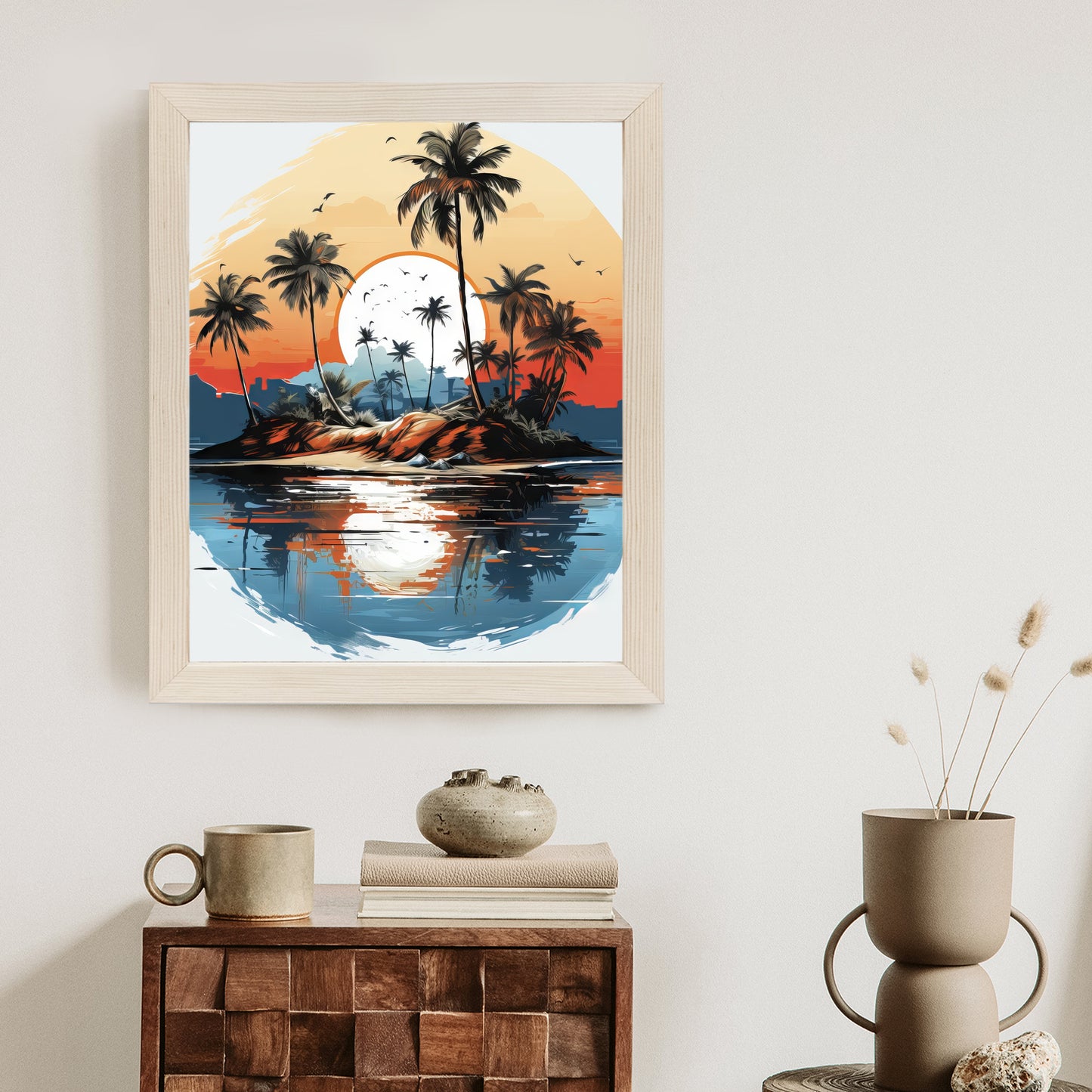 Poster Tropische Palmen Auf Einer Einsamen Insel Rahmen Holz Mit Passepartout Farbe Natürlich
