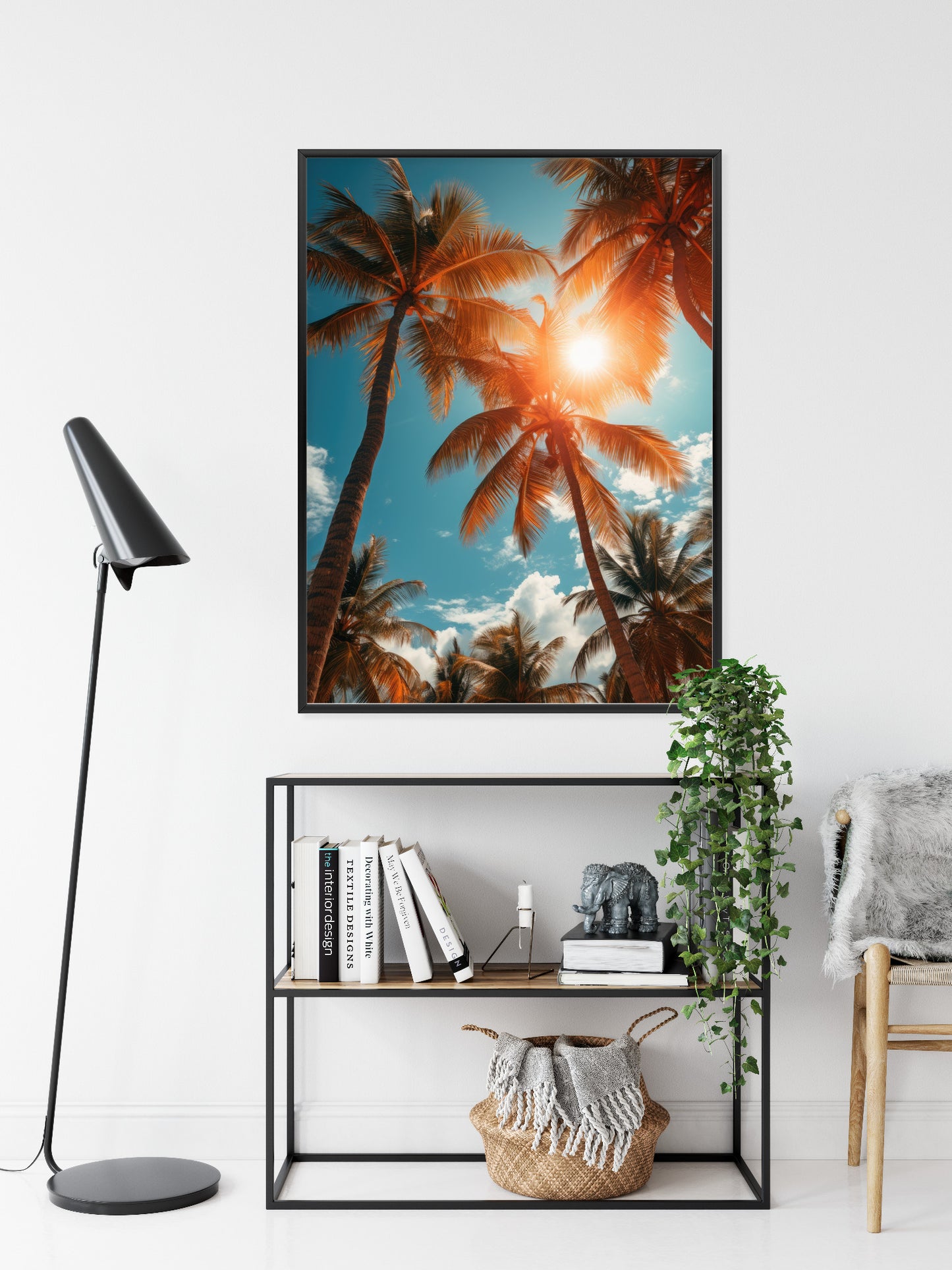 Poster Die Sonne Scheint Durch Hohe Palmen Rahmen Holz Mit Passepartout Farbe Natürlich