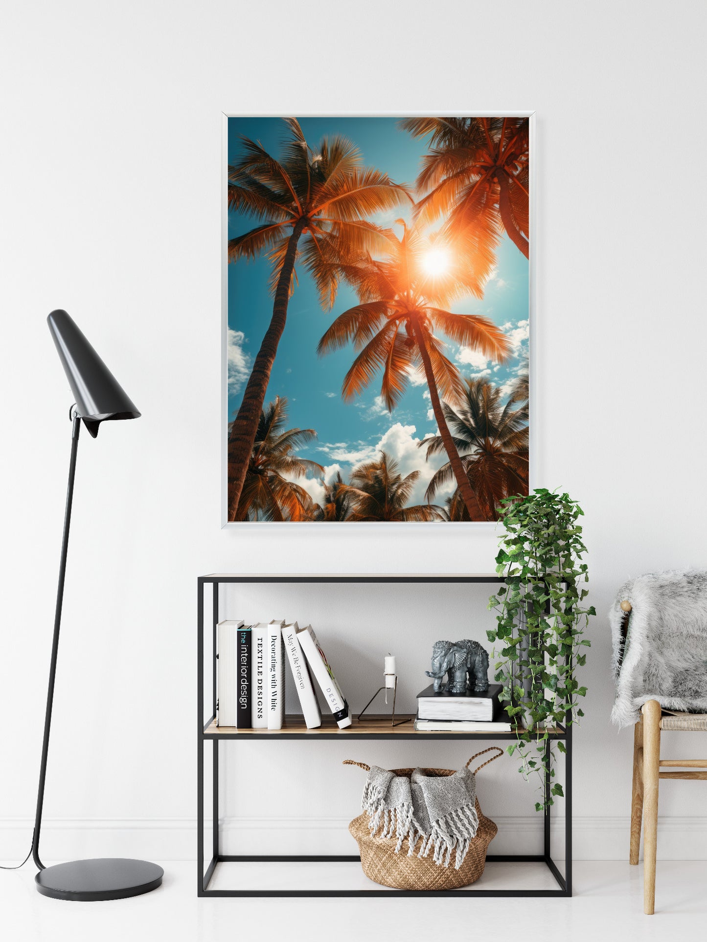 Poster Die Sonne Scheint Durch Hohe Palmen Rahmen Holz Mit Passepartout Farbe Natürlich